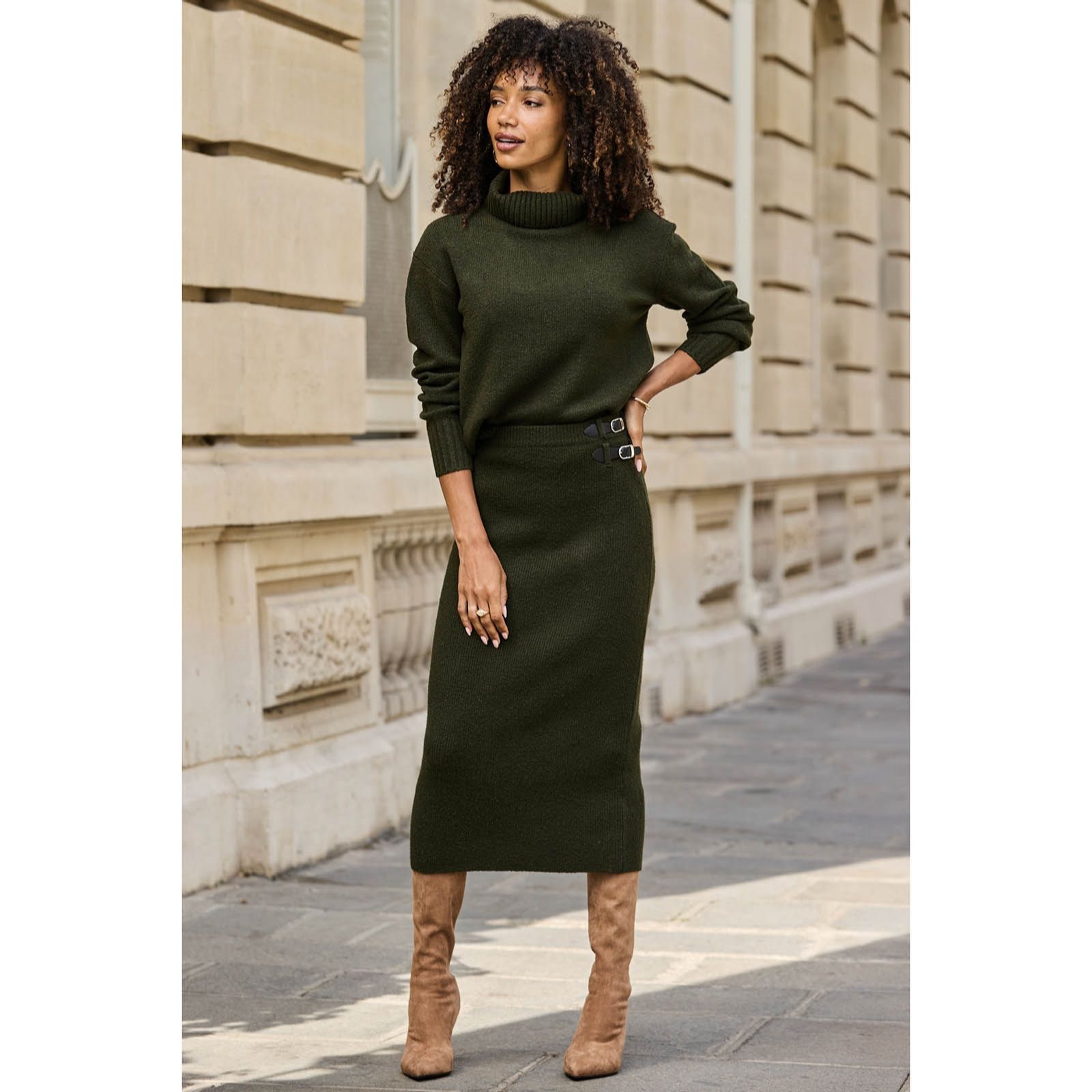 Sosandar Tweedy Look Long Knit Skirt
