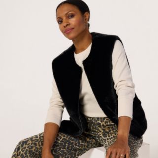 Helene Berman Faux Fur Zip Up Gilet