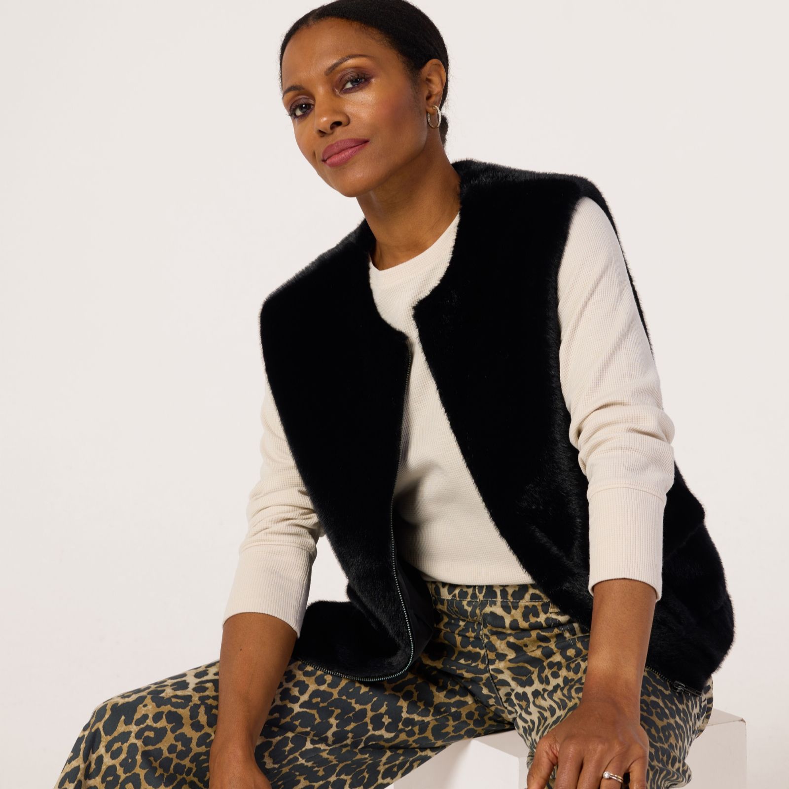 Helene Berman Faux Fur Zip Up Gilet