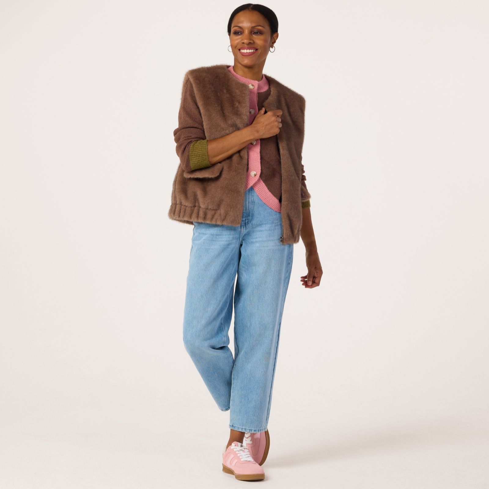 Helene Berman Faux Fur Zip Up Gilet