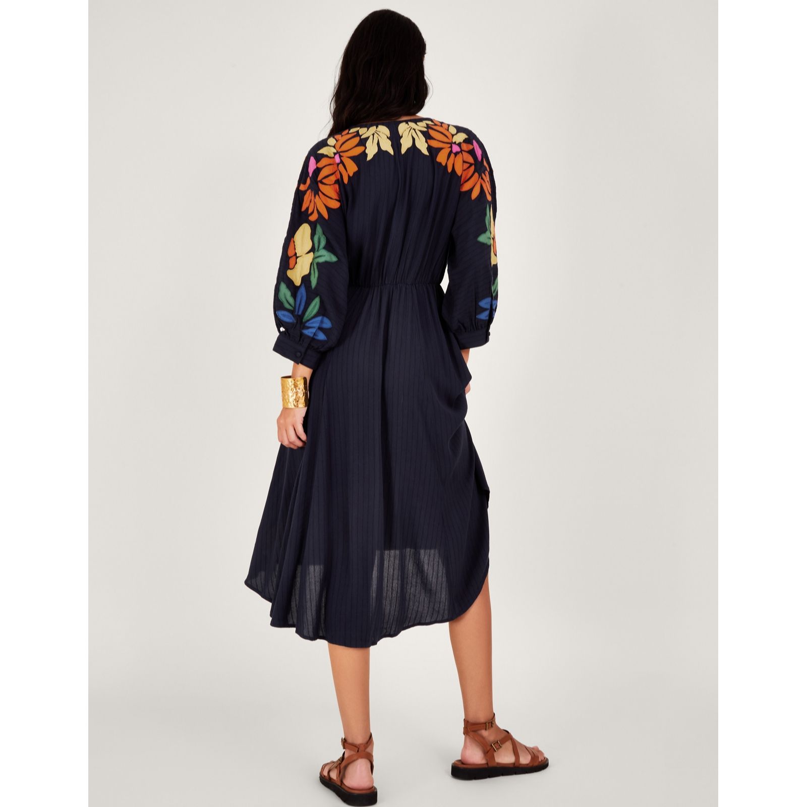 Monsoon Lola Leaf Embroidered Shoulder Dress