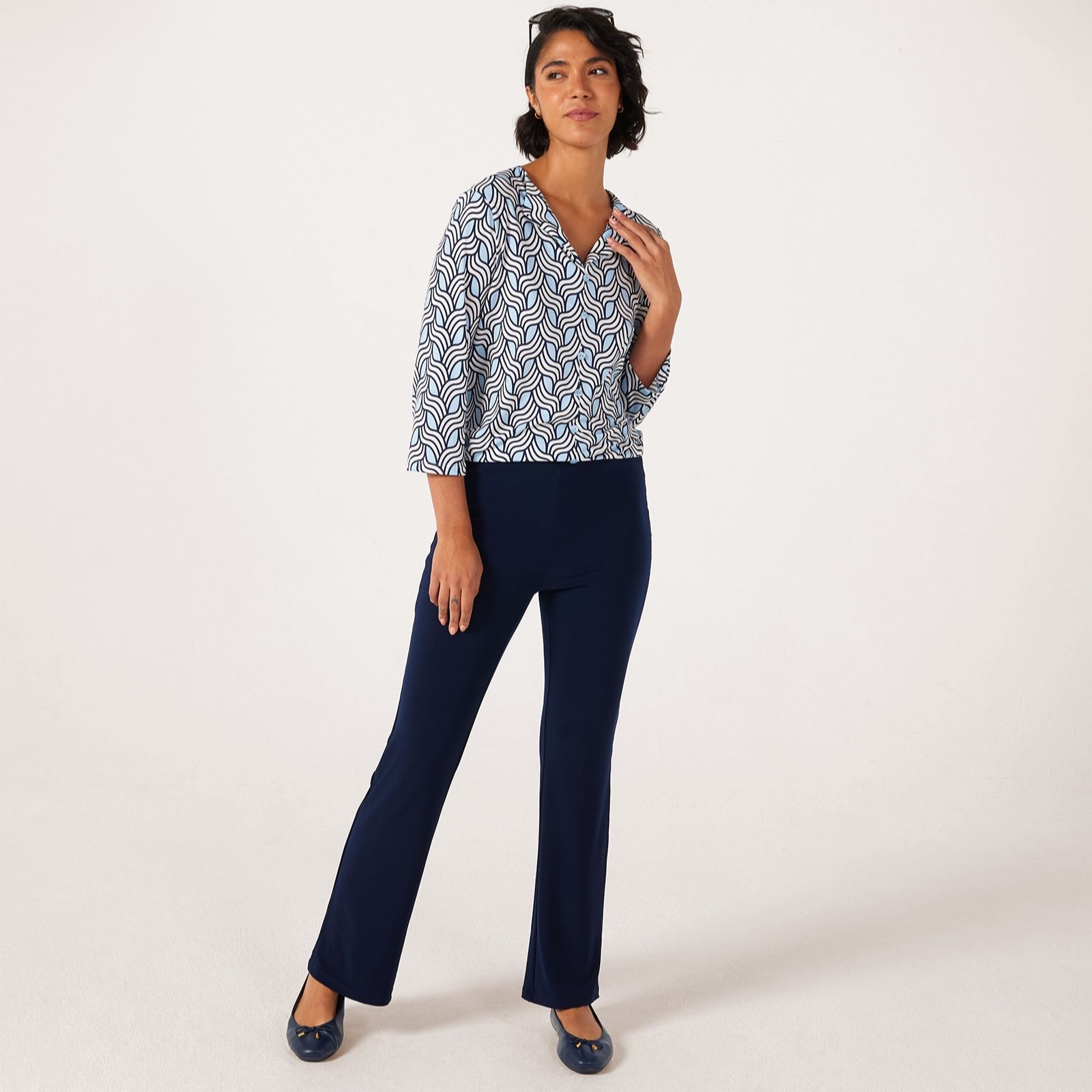 Kim & Co Deluxe Brazil Jersey Carla Flare Petite Trousers With Pockets