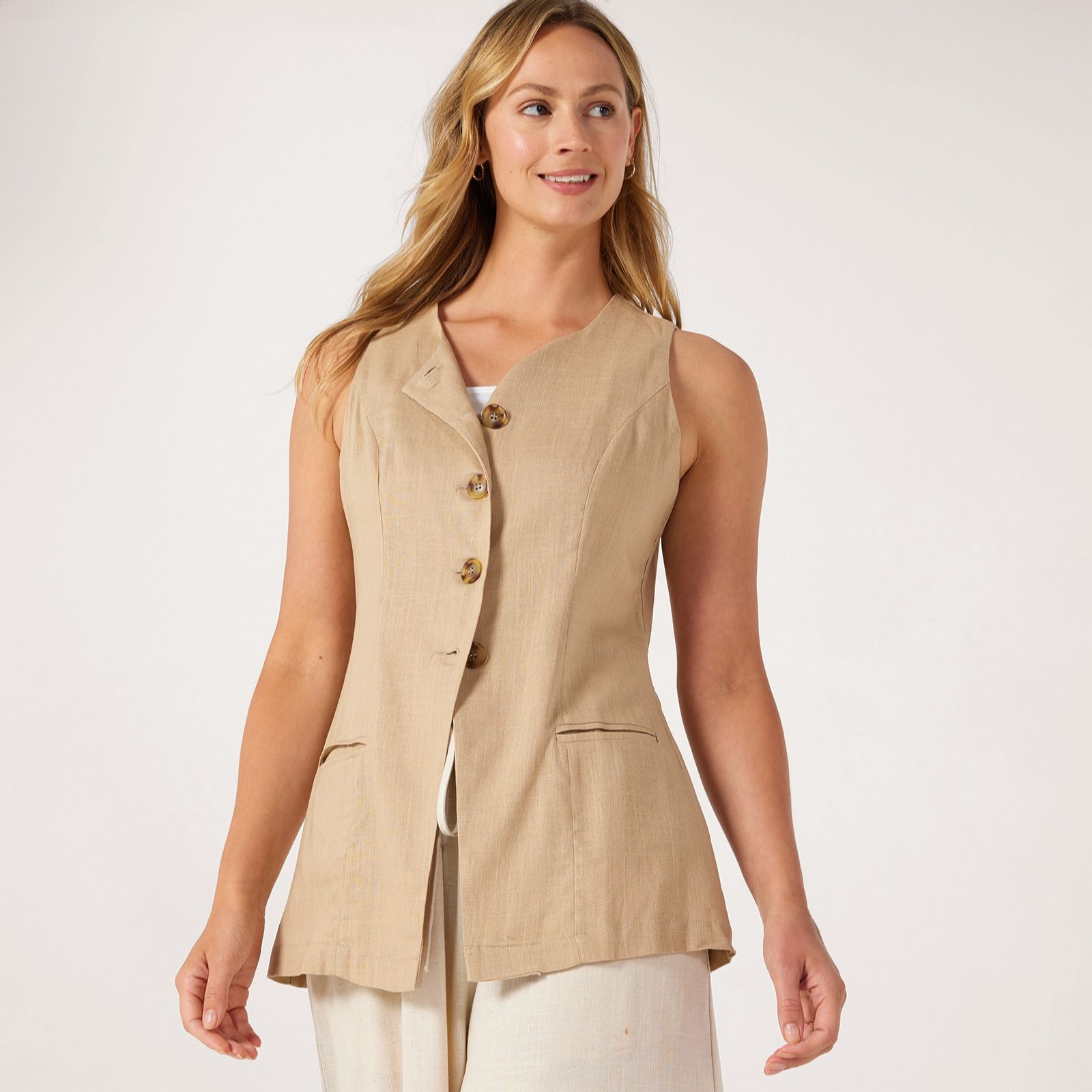 Izabel London Linen Blend Longer Line Waistcoat