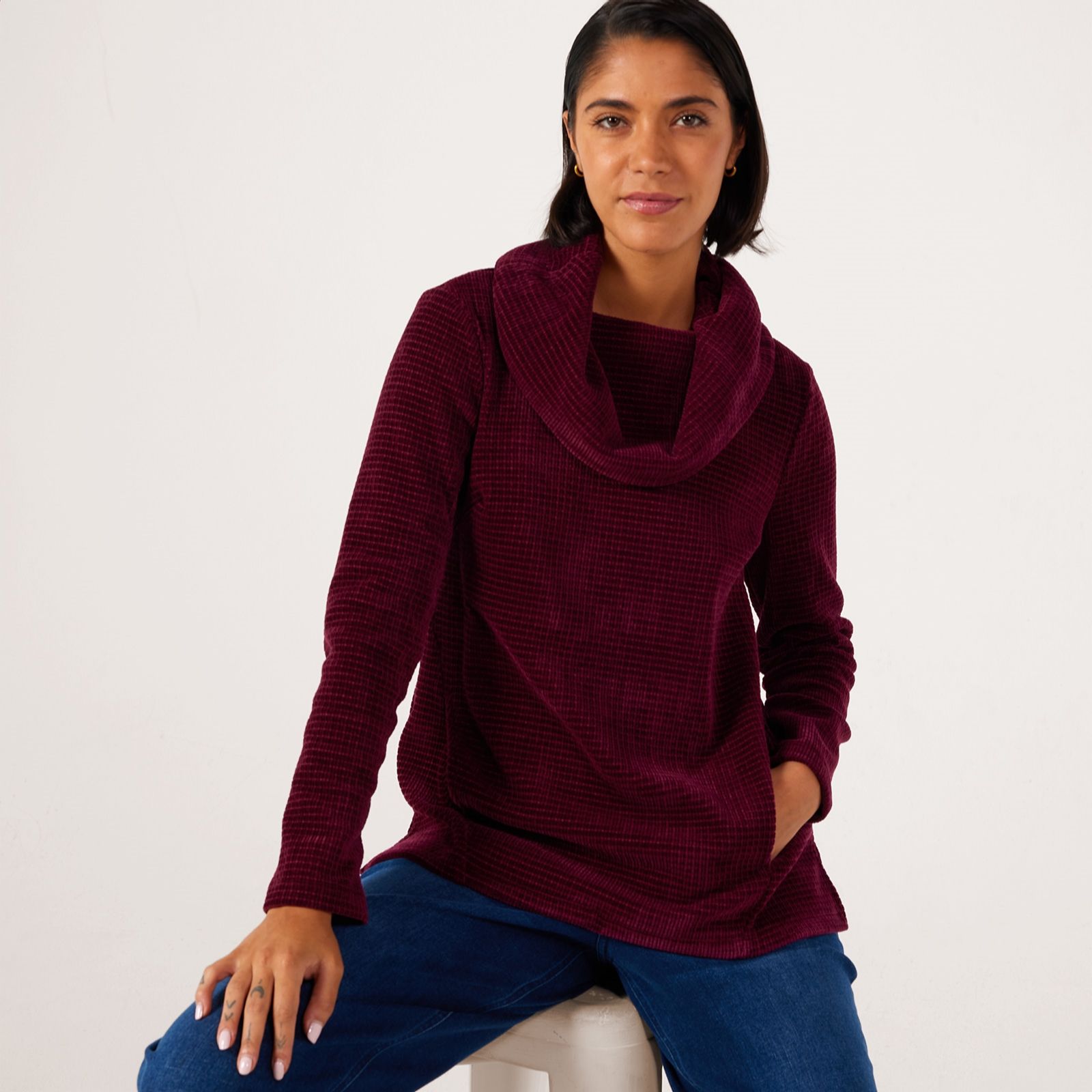 Nina Leonard Cowl Neck Chenille Knit Jumper
