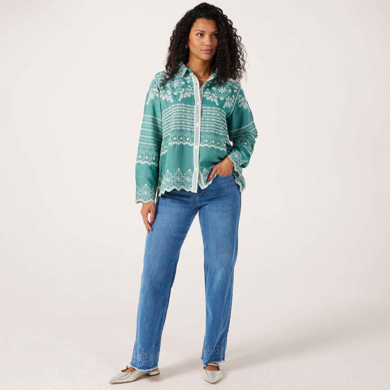 Izabel London Embroidered Cotton Blend Shirt