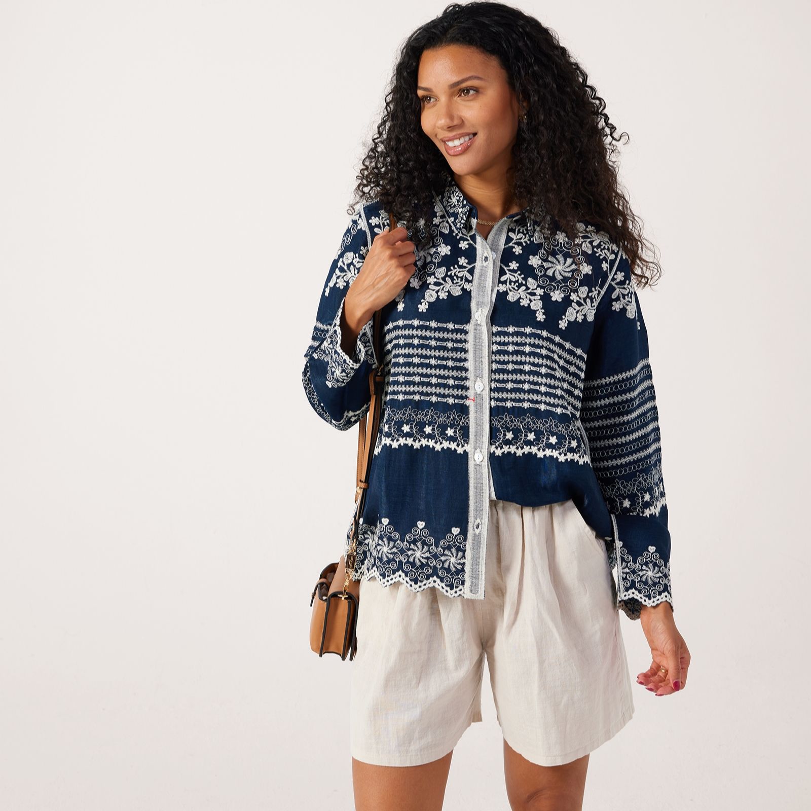 Izabel London Embroidered Cotton Blend Shirt