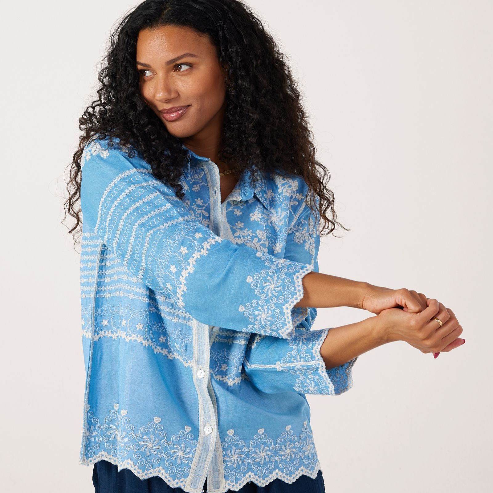 Izabel London Embroidered Cotton Blend Shirt