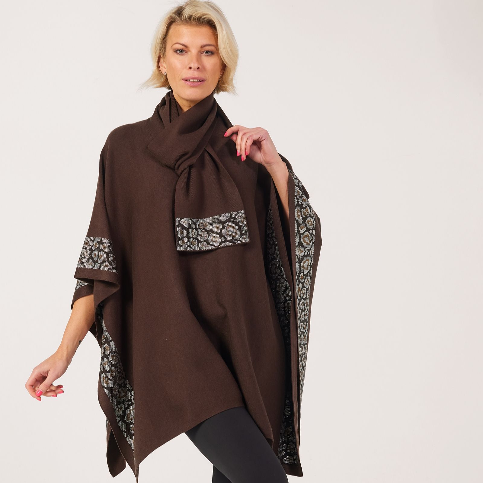 Frank Usher Embellished Knit Poncho and Scarf Set