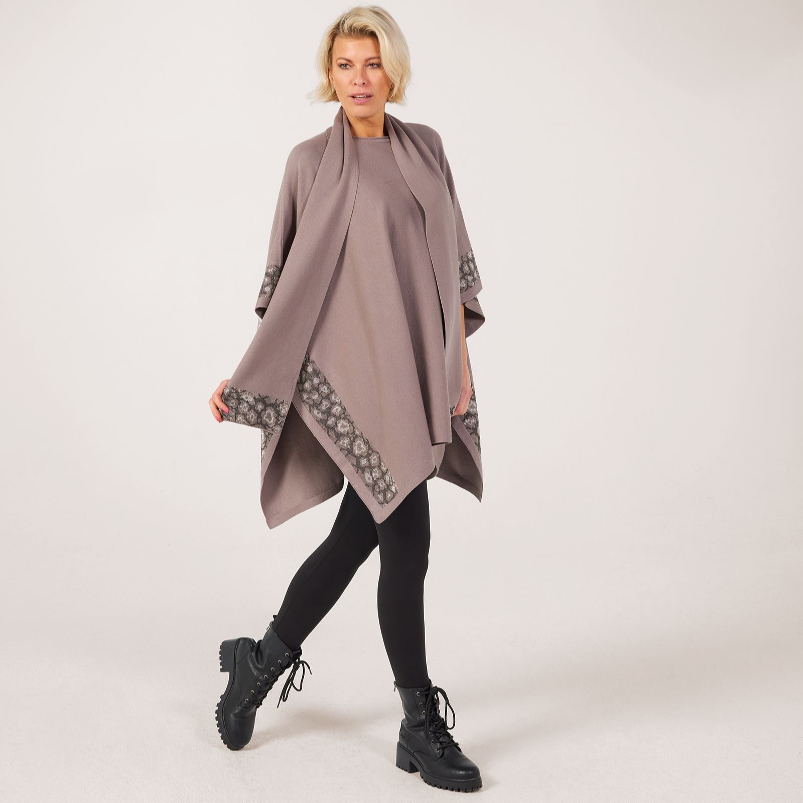 Frank Usher Embellished Knit Poncho and Scarf Set