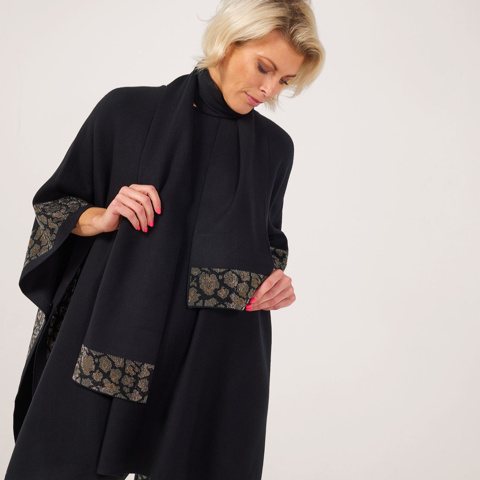 Frank Usher Embellished Knit Poncho and Scarf Set