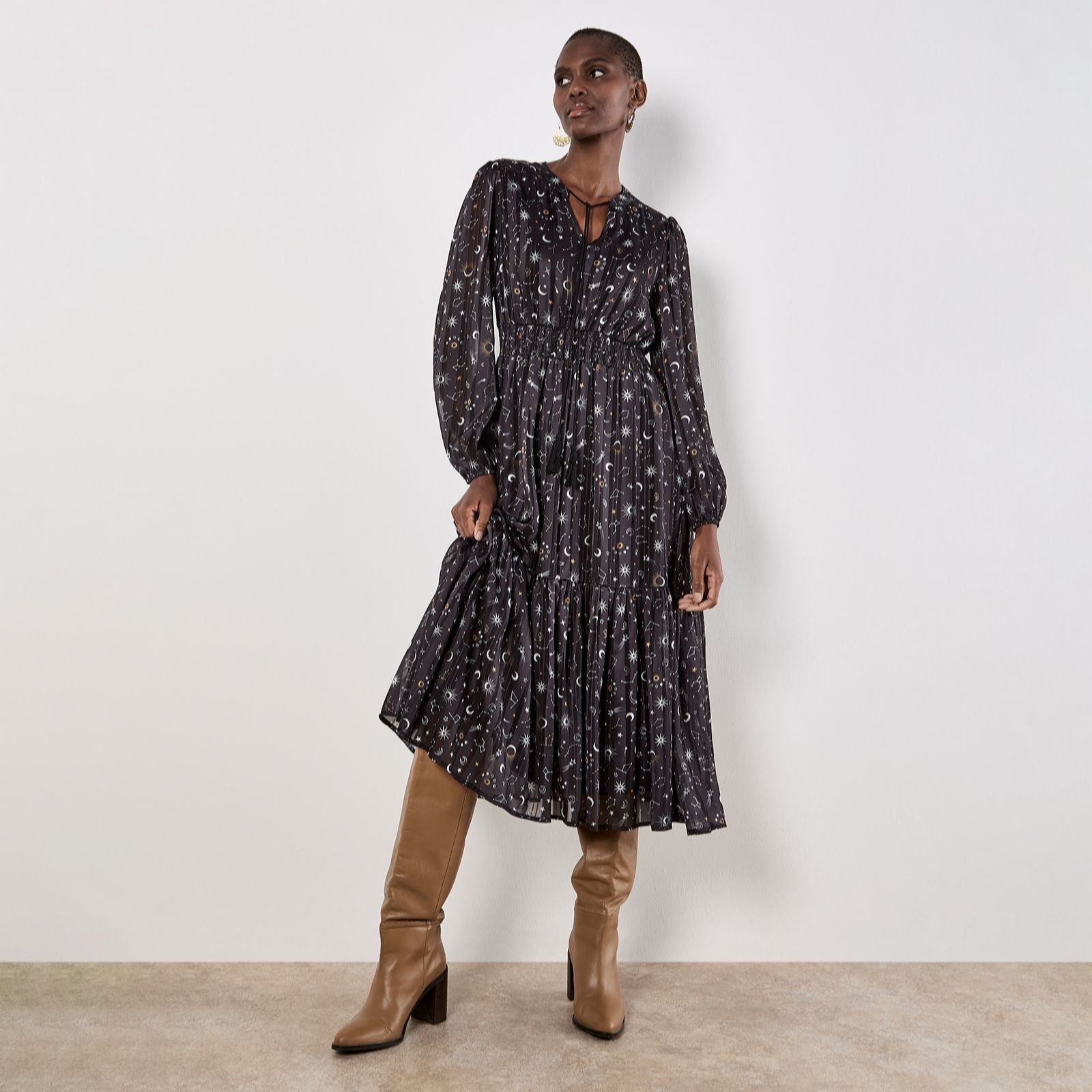 Apricot Constellation Tassle Boho Midaxi Dress
