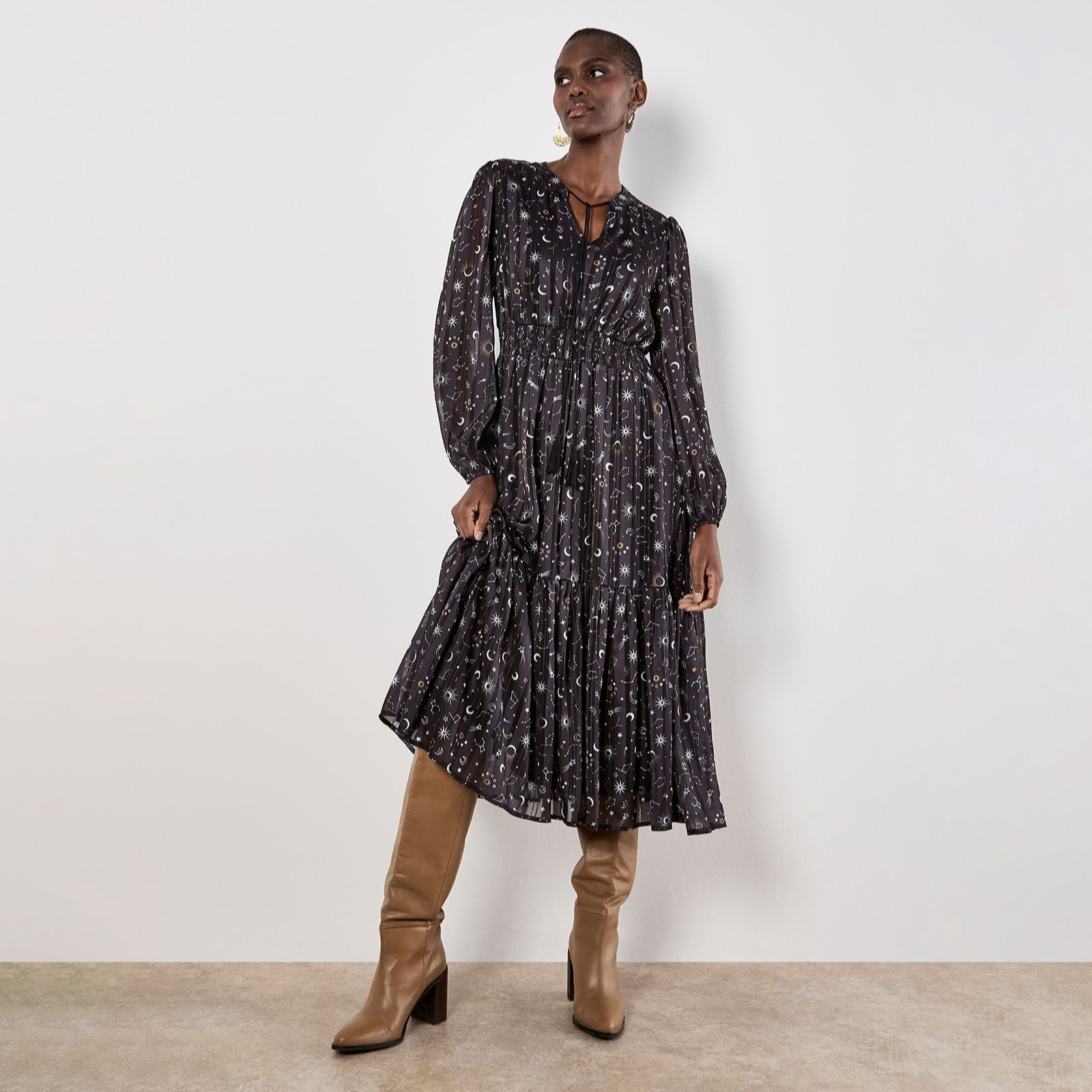 Apricot Constellation Tassle Boho Midaxi Dress