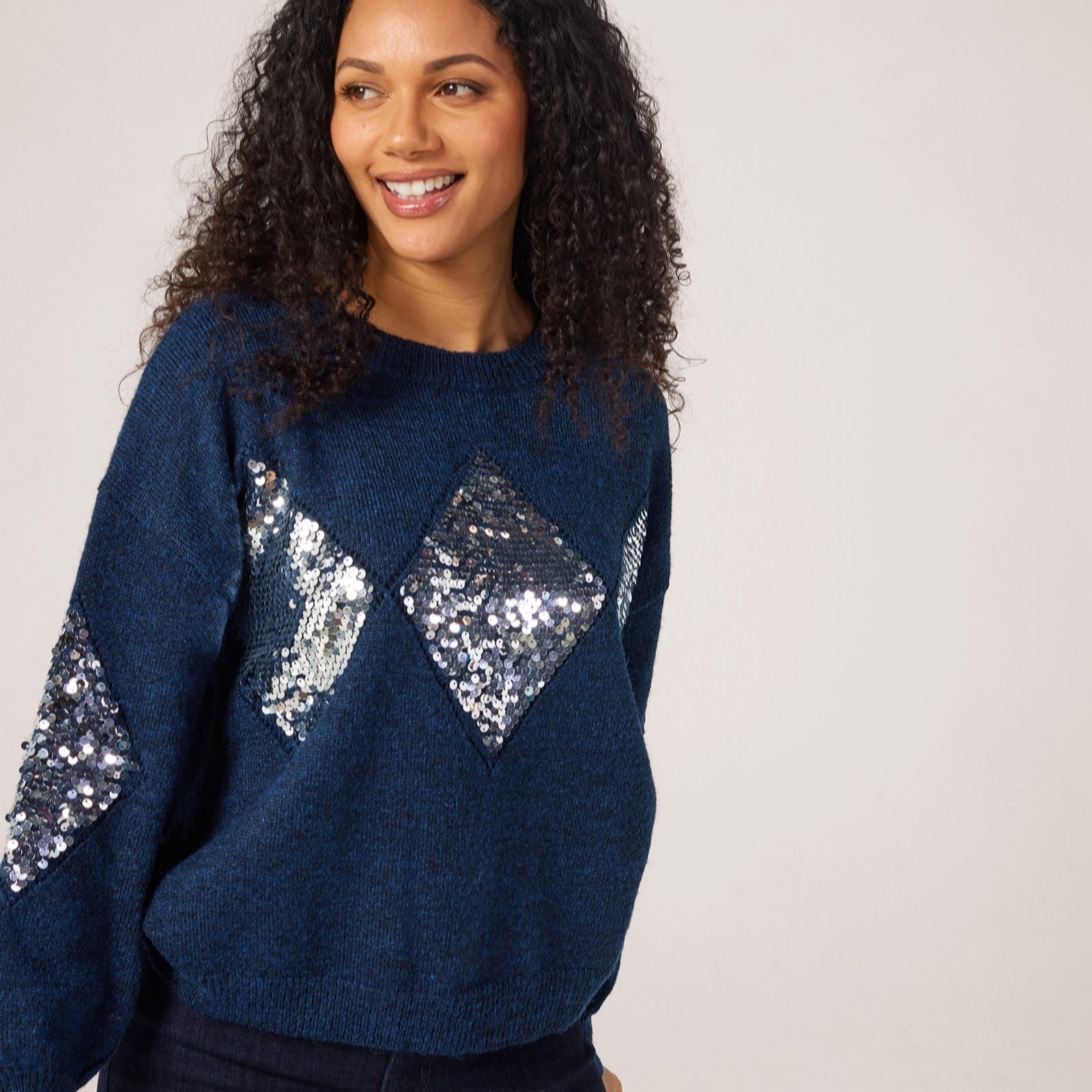 Izabel London Argyle Sequin Knit Jumper