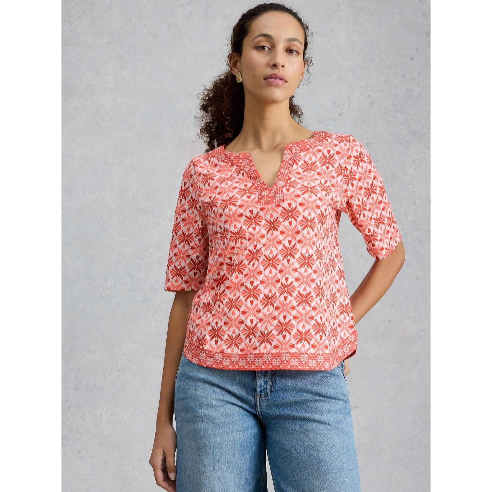 White Stuff Butterfly Geo Weaver Notch Neck Tee