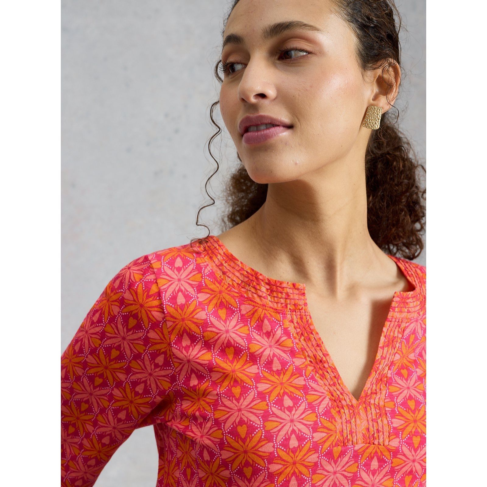 White Stuff Butterfly Geo Weaver Notch Neck Tee
