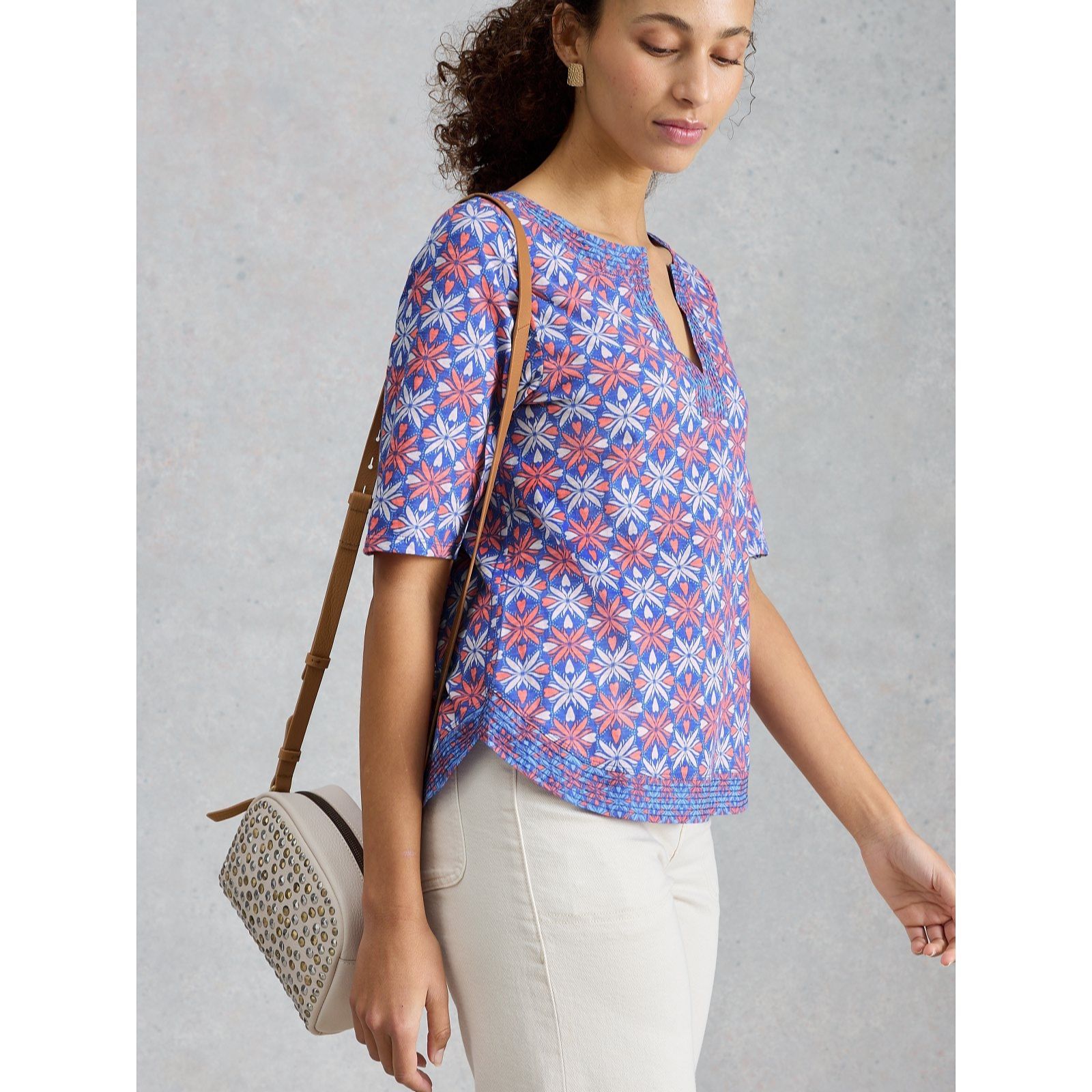 White Stuff Butterfly Geo Weaver Notch Neck Tee