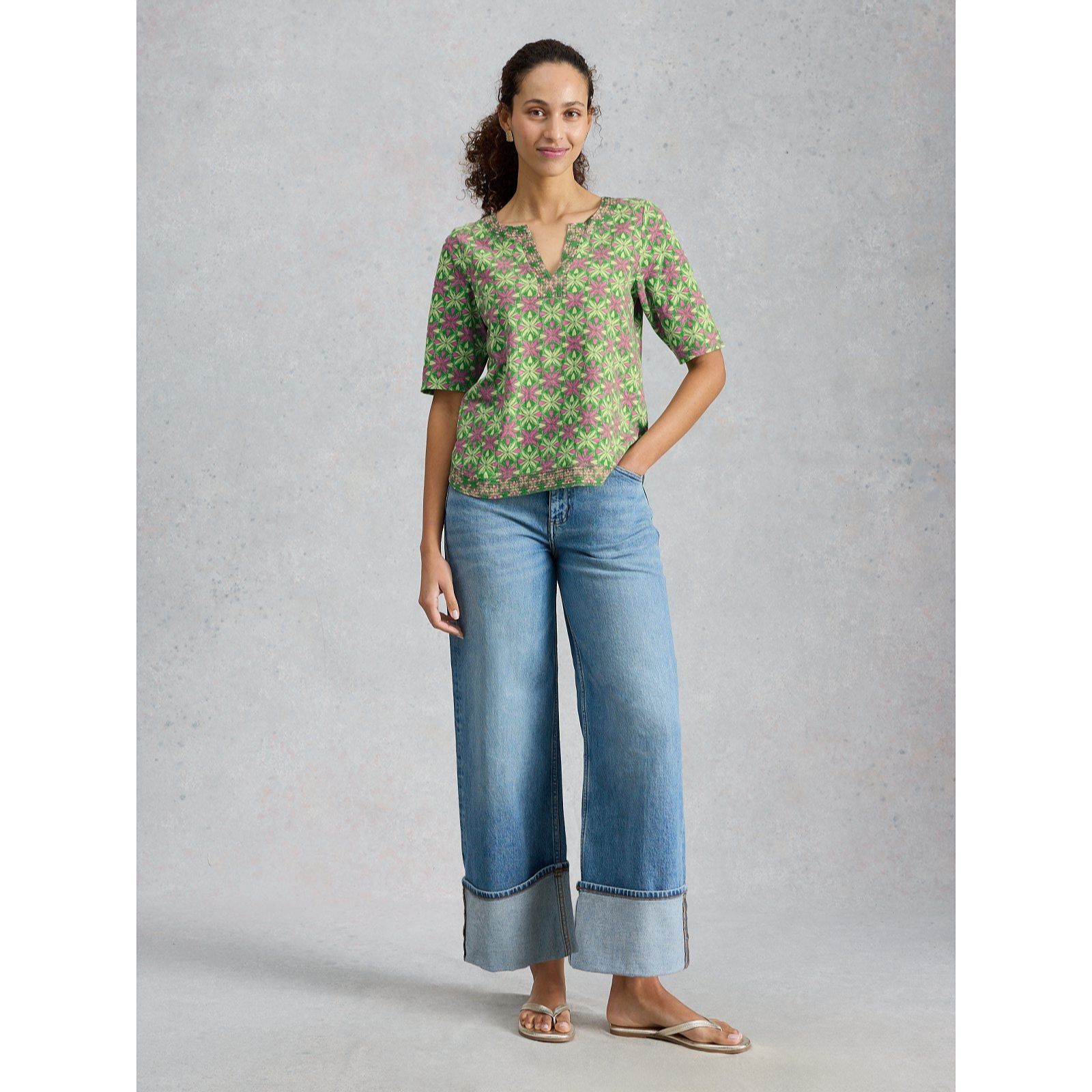 White Stuff Butterfly Geo Weaver Notch Neck Tee