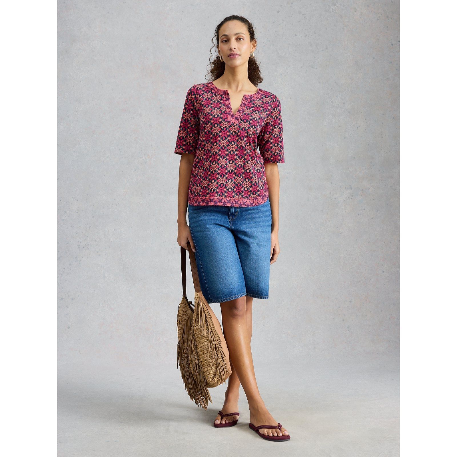 White Stuff Butterfly Geo Weaver Notch Neck Tee