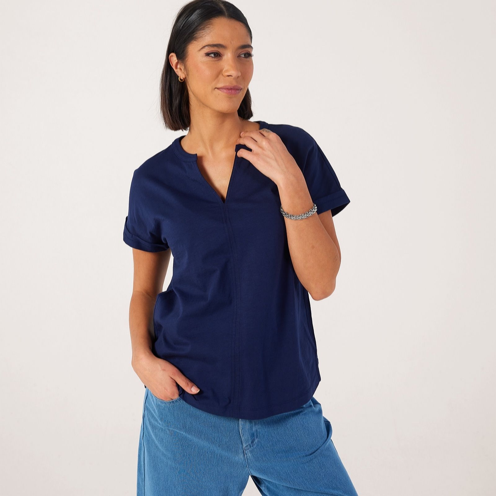 Denim & Co. Cotton Slub V-Neck Dolman Top