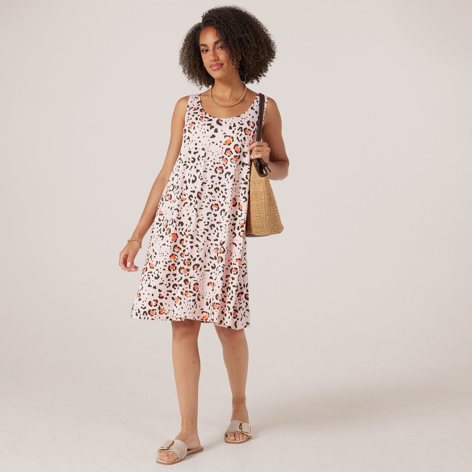 Kim & Co Printed Brazil Jersey Sleeveless Flared Short Dress with Pockets