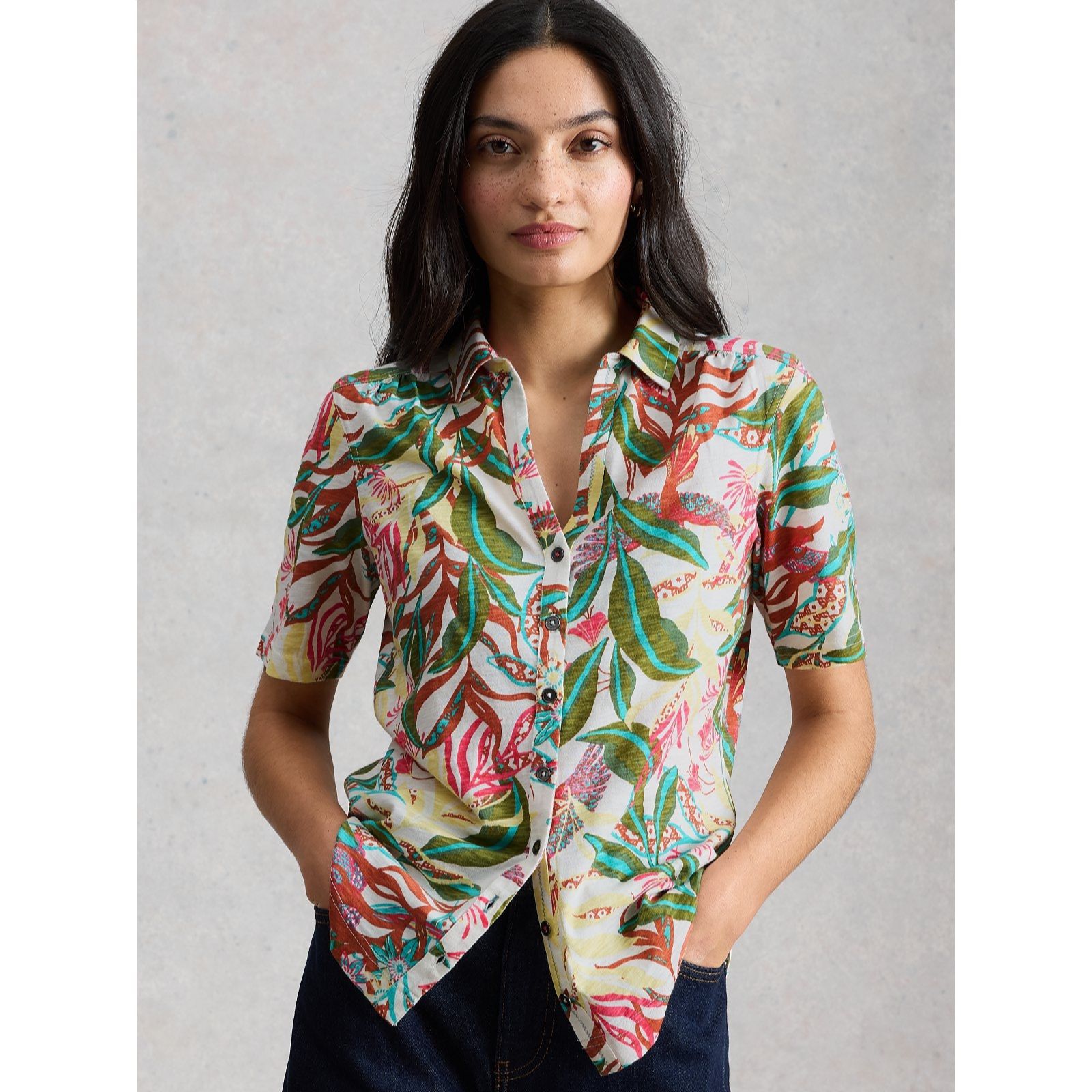 White Stuff Annie Printed Short Sleeve Jersey Shirt