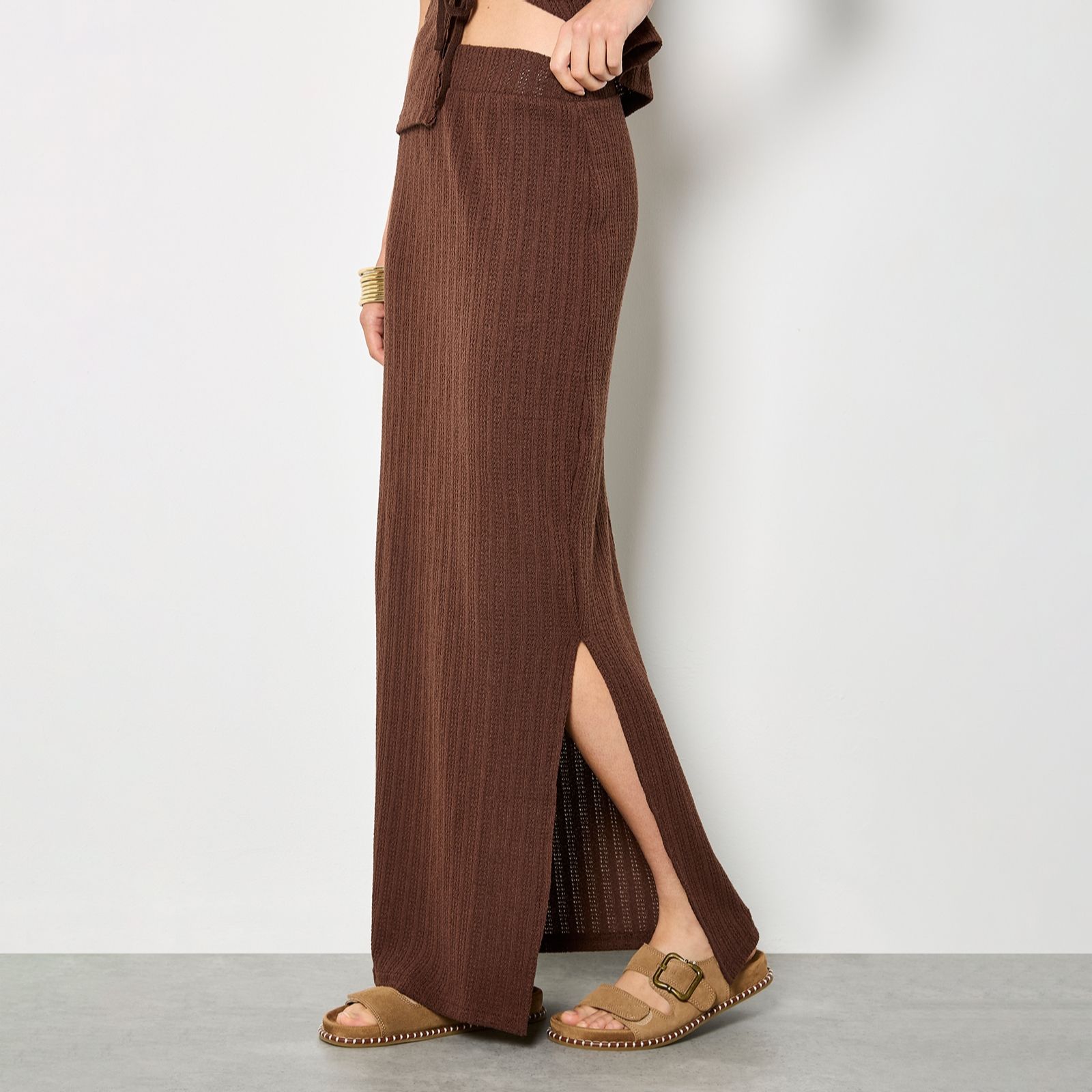 Apricot Pointelle Maxi Skirt
