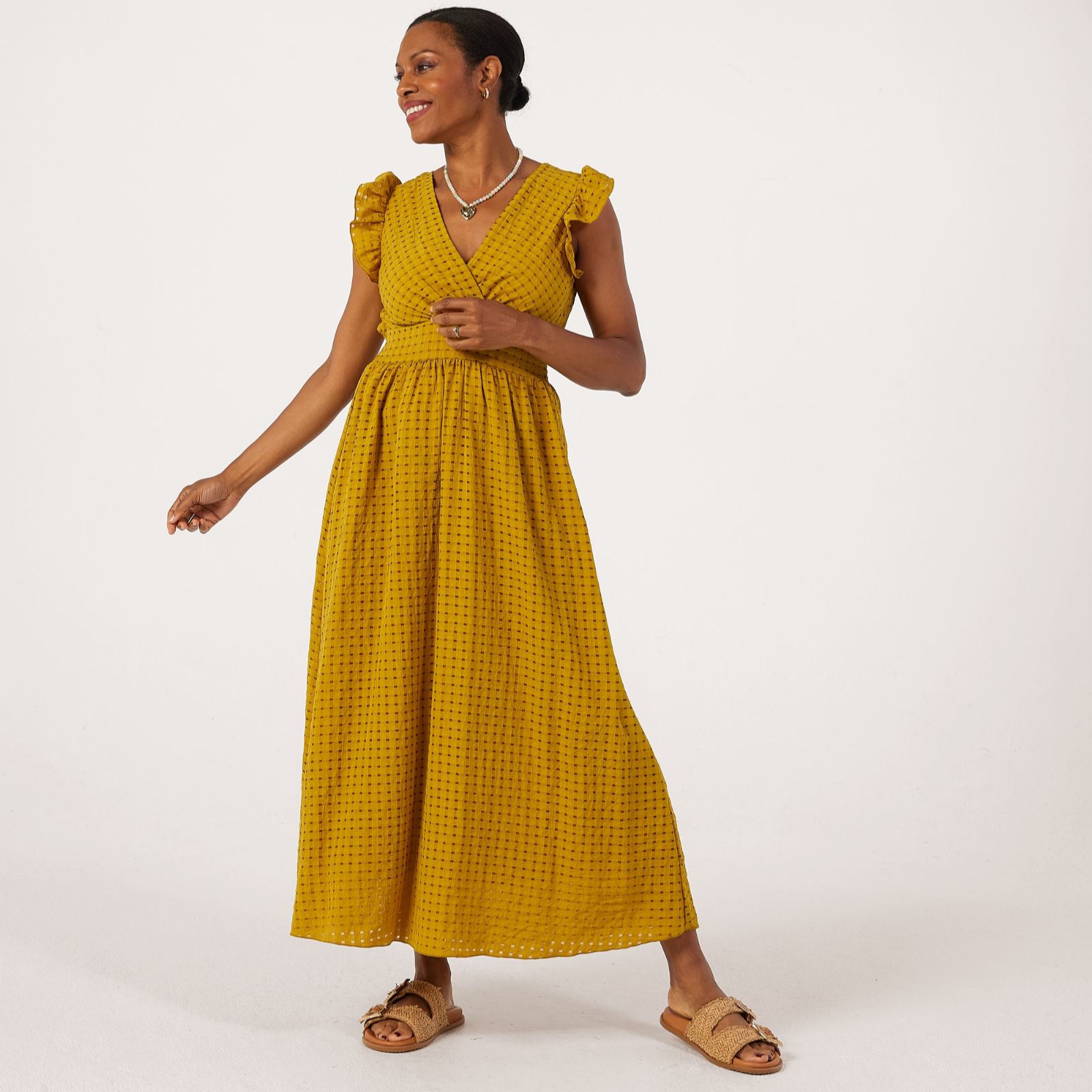 Izabel London Seersucker Frill Sleeve Midaxi Dress