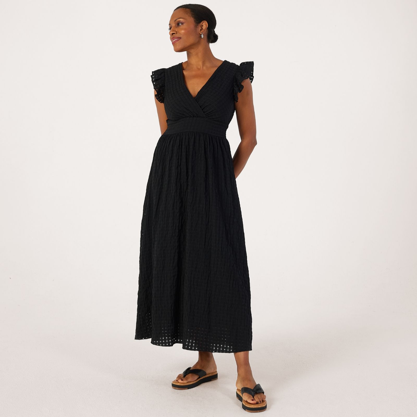Izabel London Seersucker Frill Sleeve Midaxi Dress