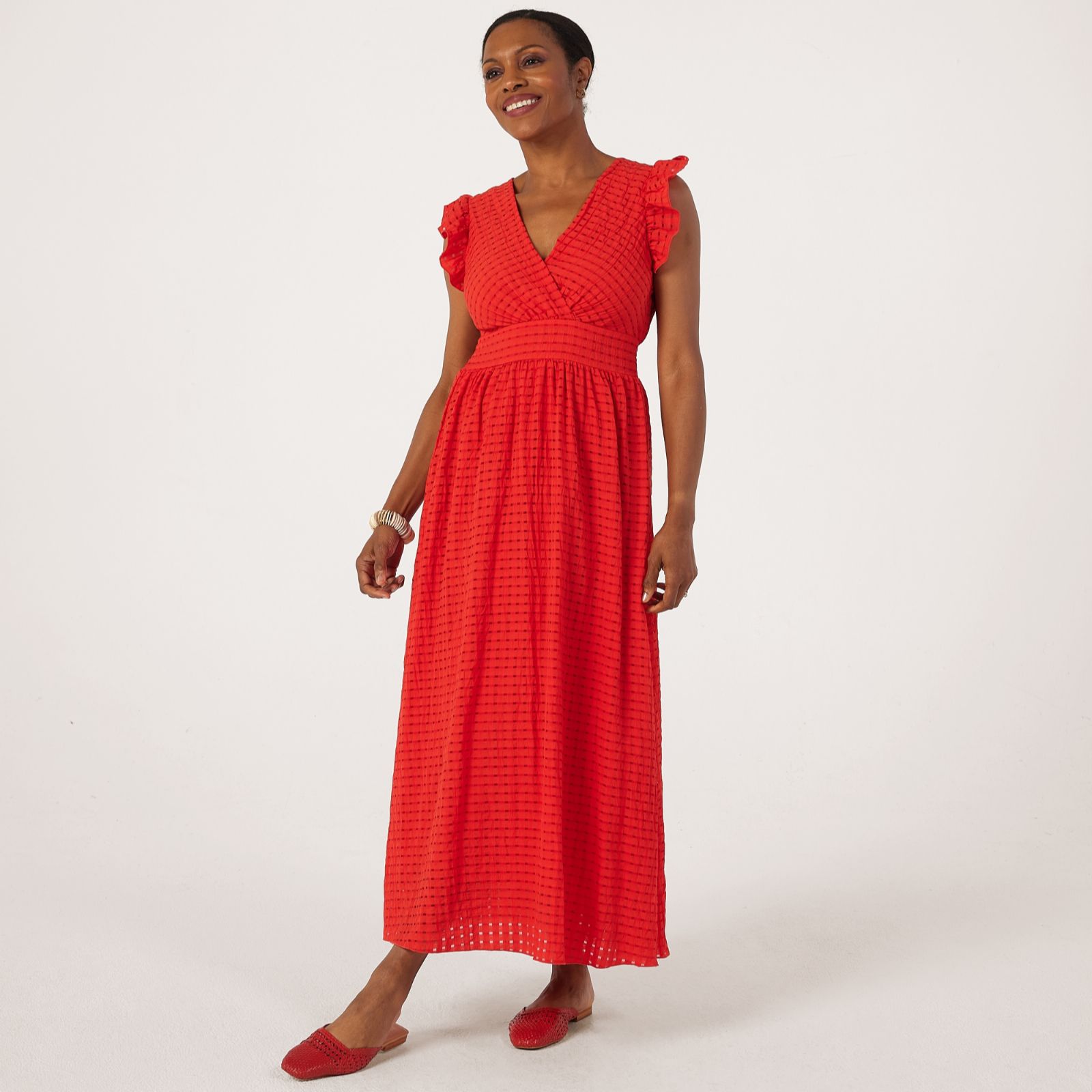 Izabel London Seersucker Frill Sleeve Midaxi Dress