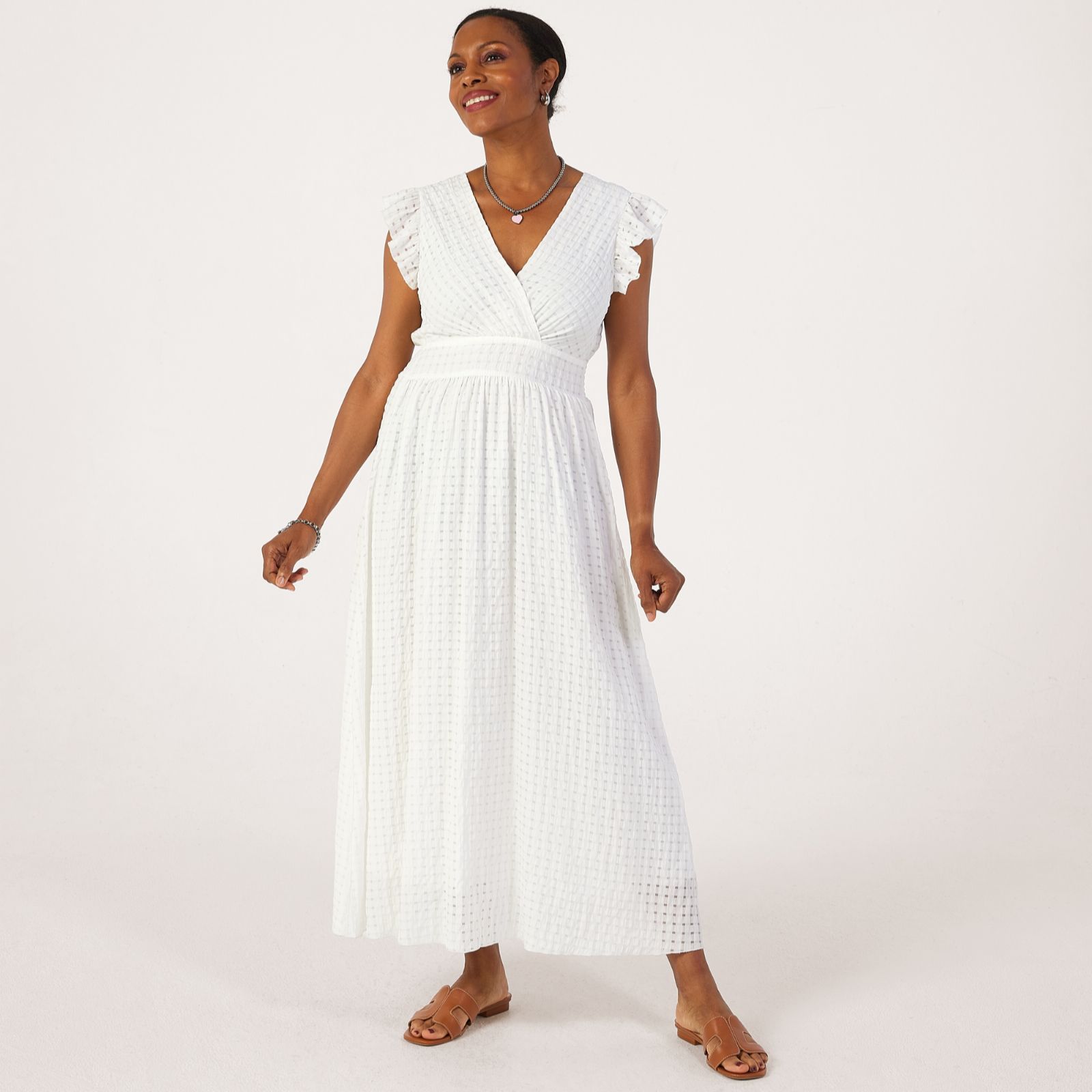 Izabel London Seersucker Frill Sleeve Midaxi Dress