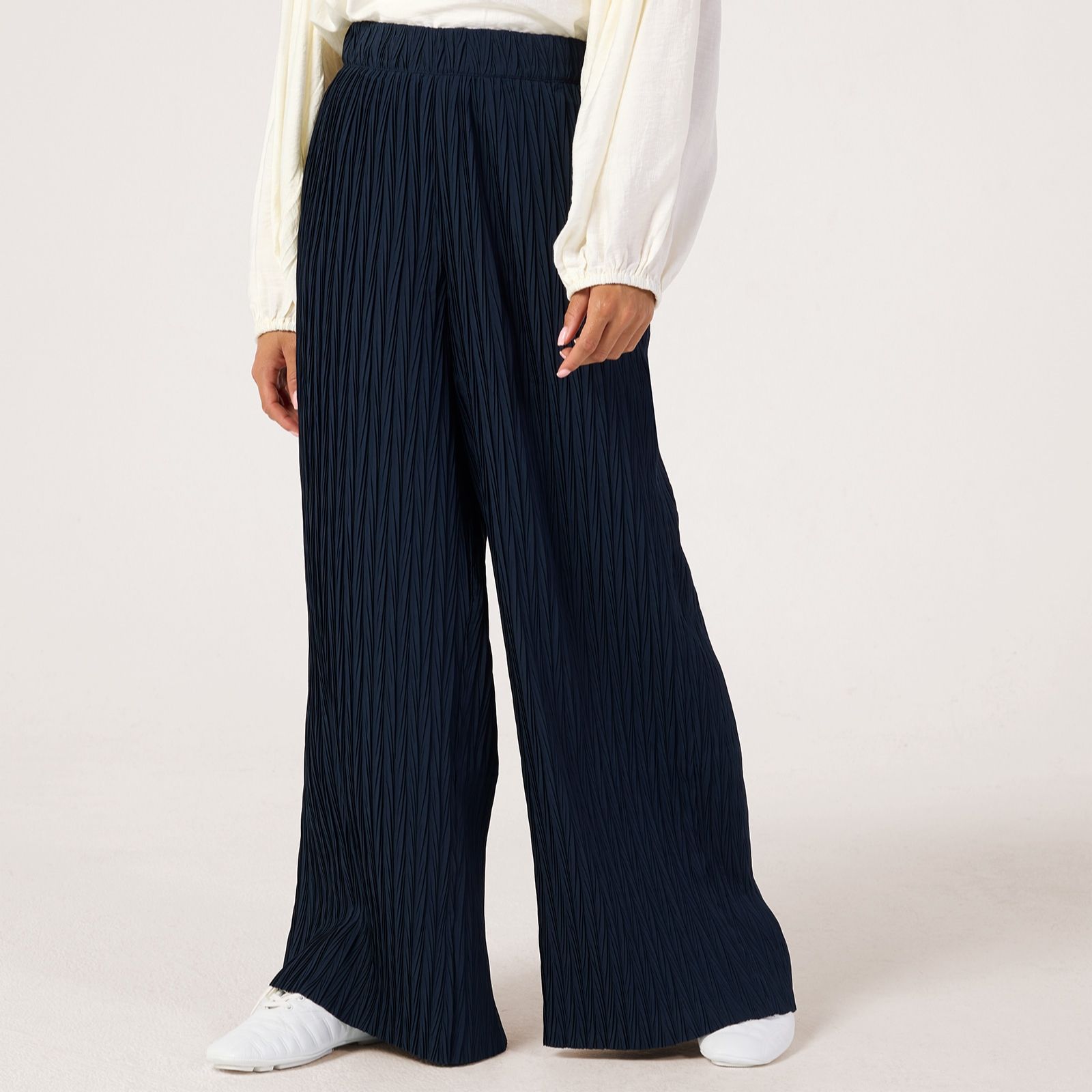 MarlaWynne Collection Crinkle Plisse Wide Leg Trousers