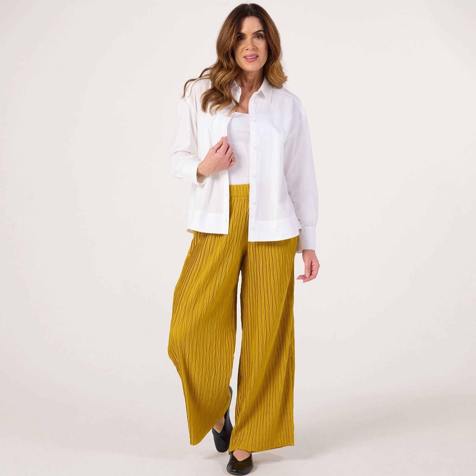 MarlaWynne Collection Crinkle Plisse Wide Leg Trousers