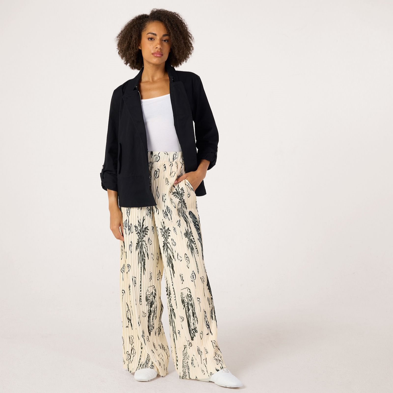 MarlaWynne Collection Crinkle Plisse Wide Leg Trousers