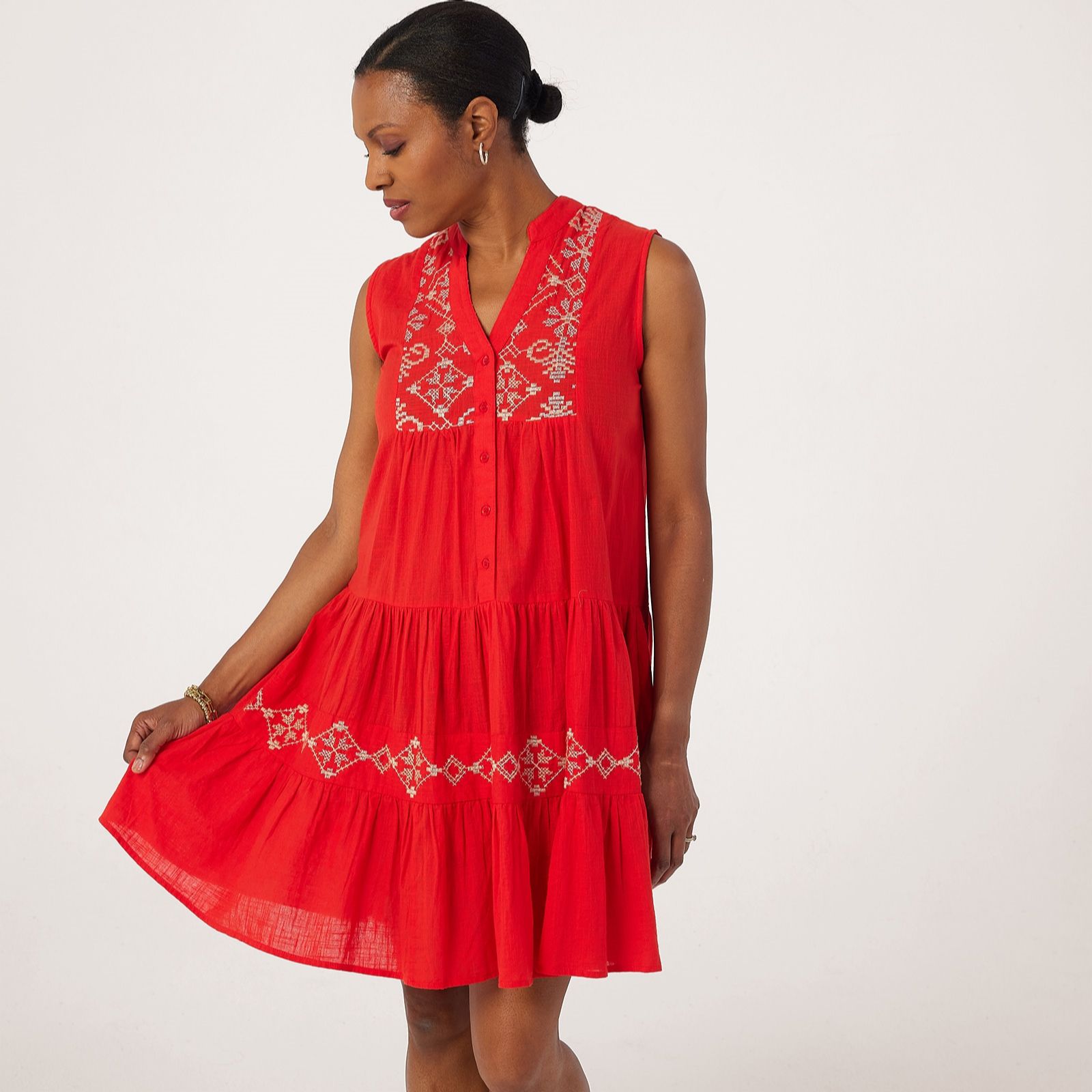 Izabel London Sleeveless Embroidered Detail Tiered Midi Dress