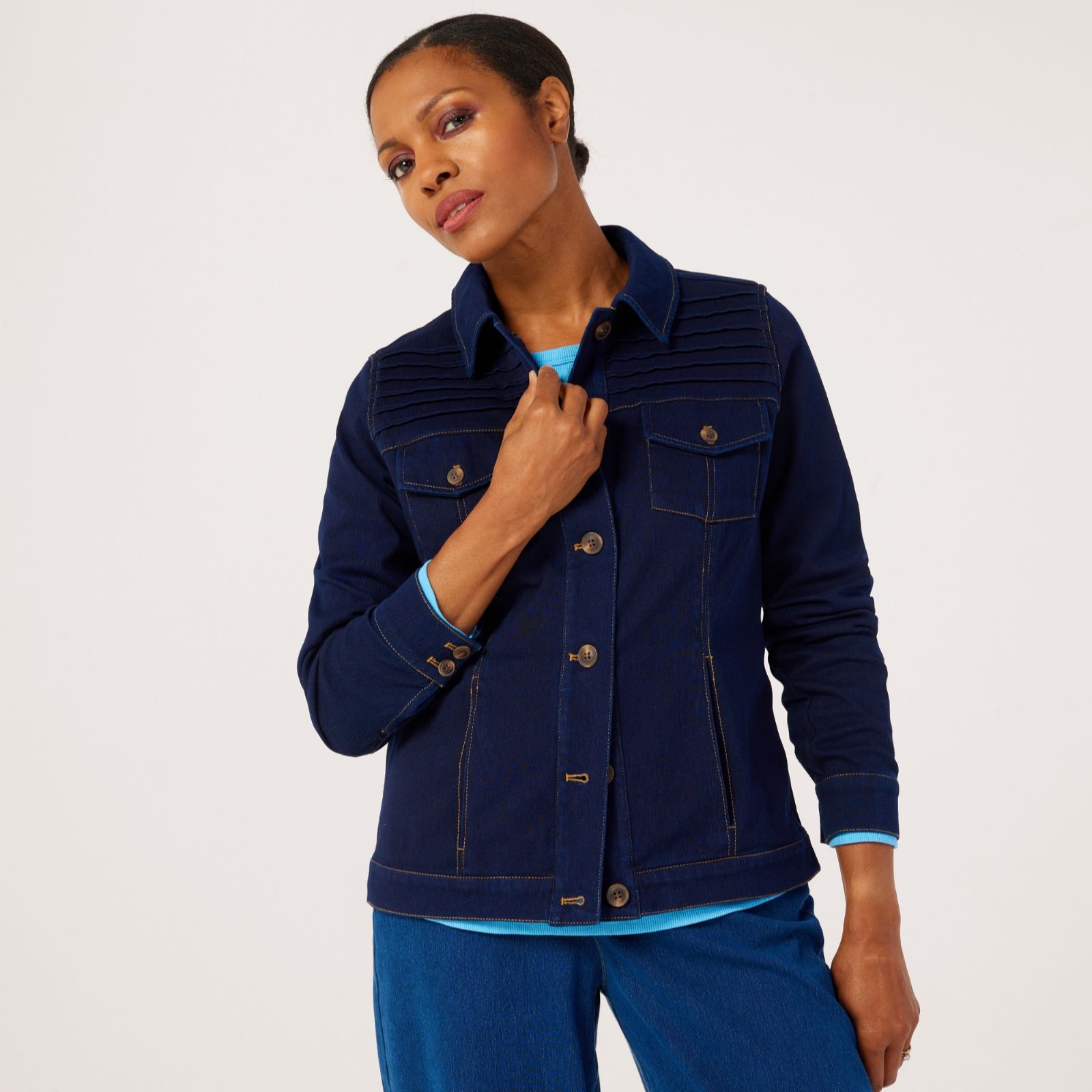 Denim & Co Comfy Knit Western Pintuck Jacket