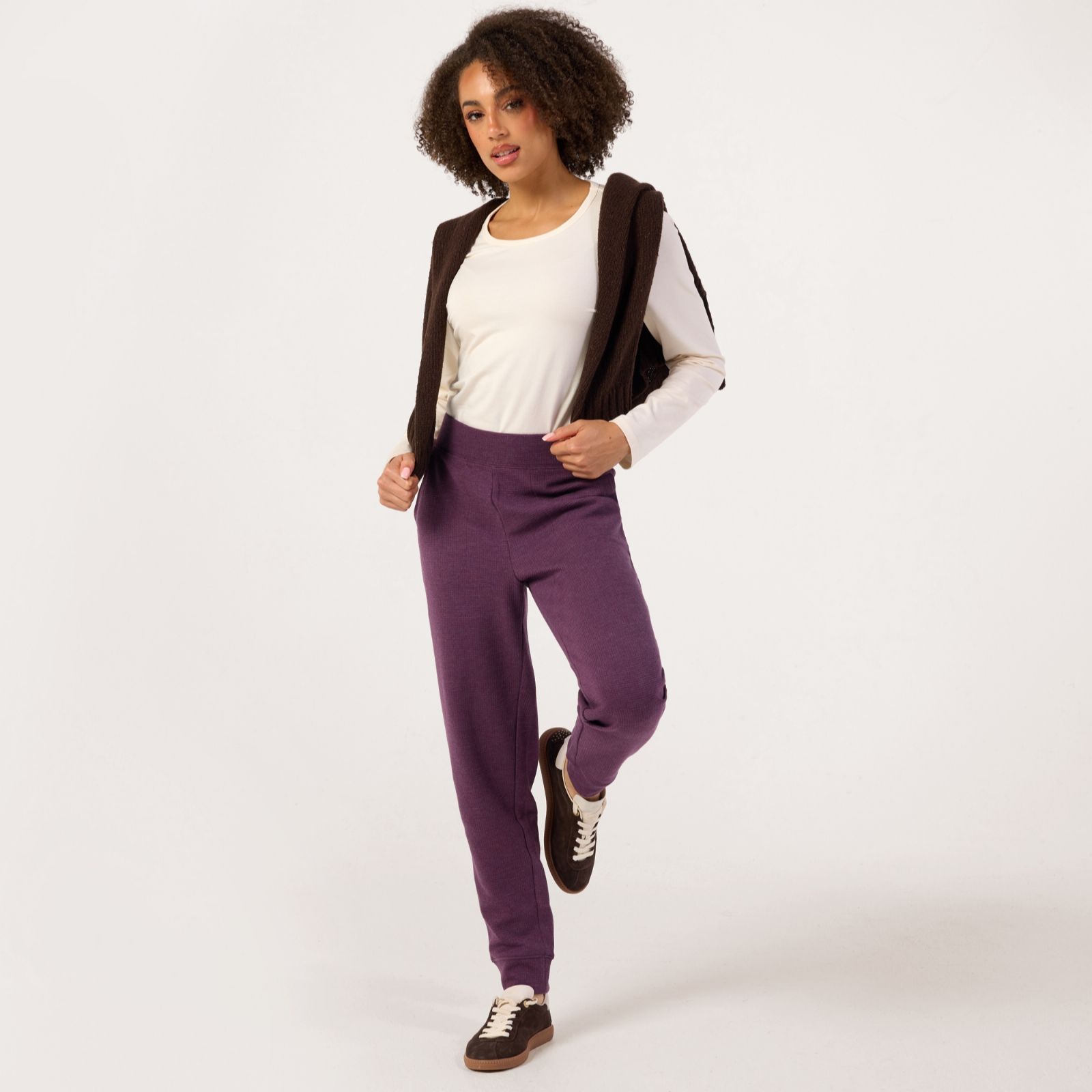 Denim & Co. Brushed Waffle Jogger Petite