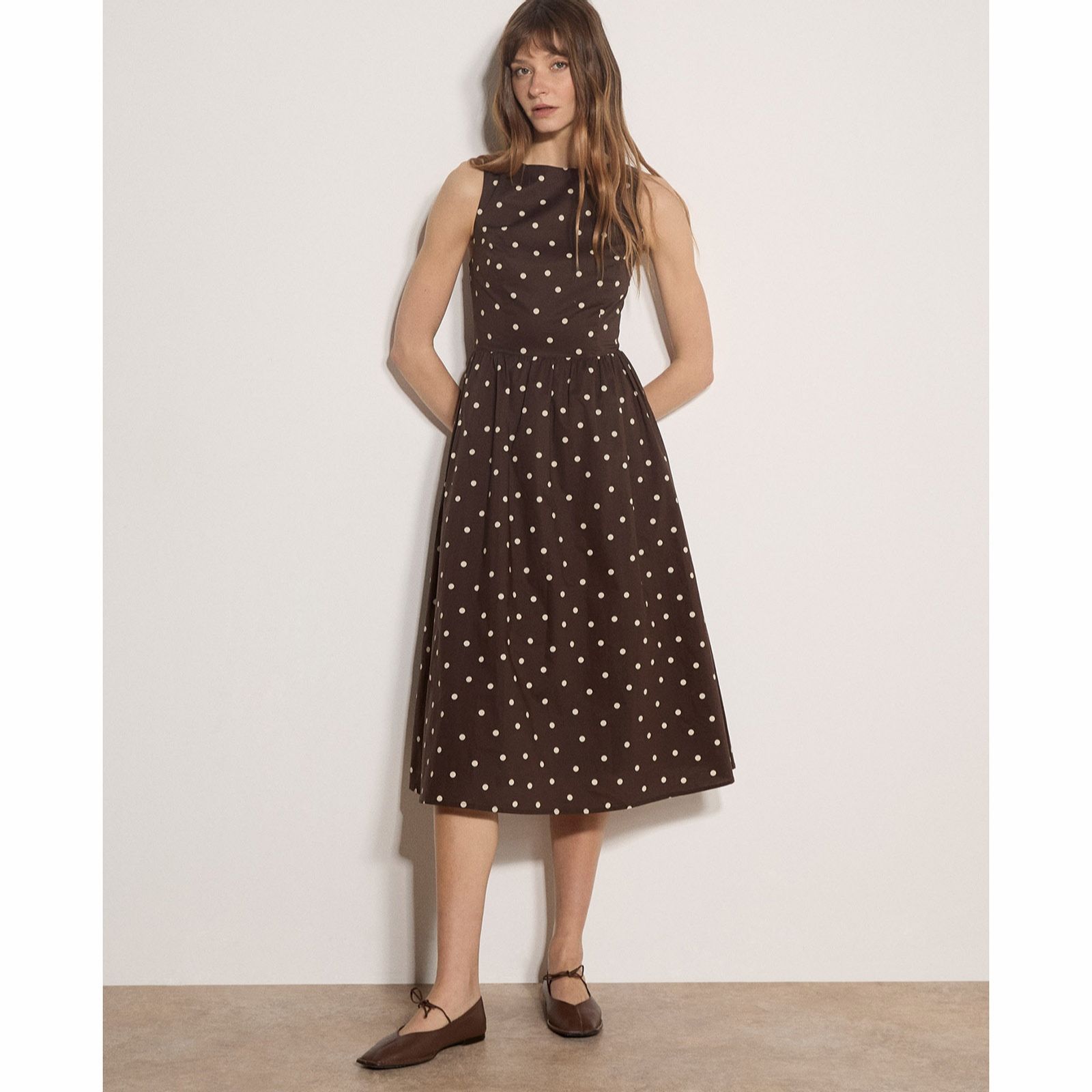 Apricot Polka Dot Fit & Flare Dress