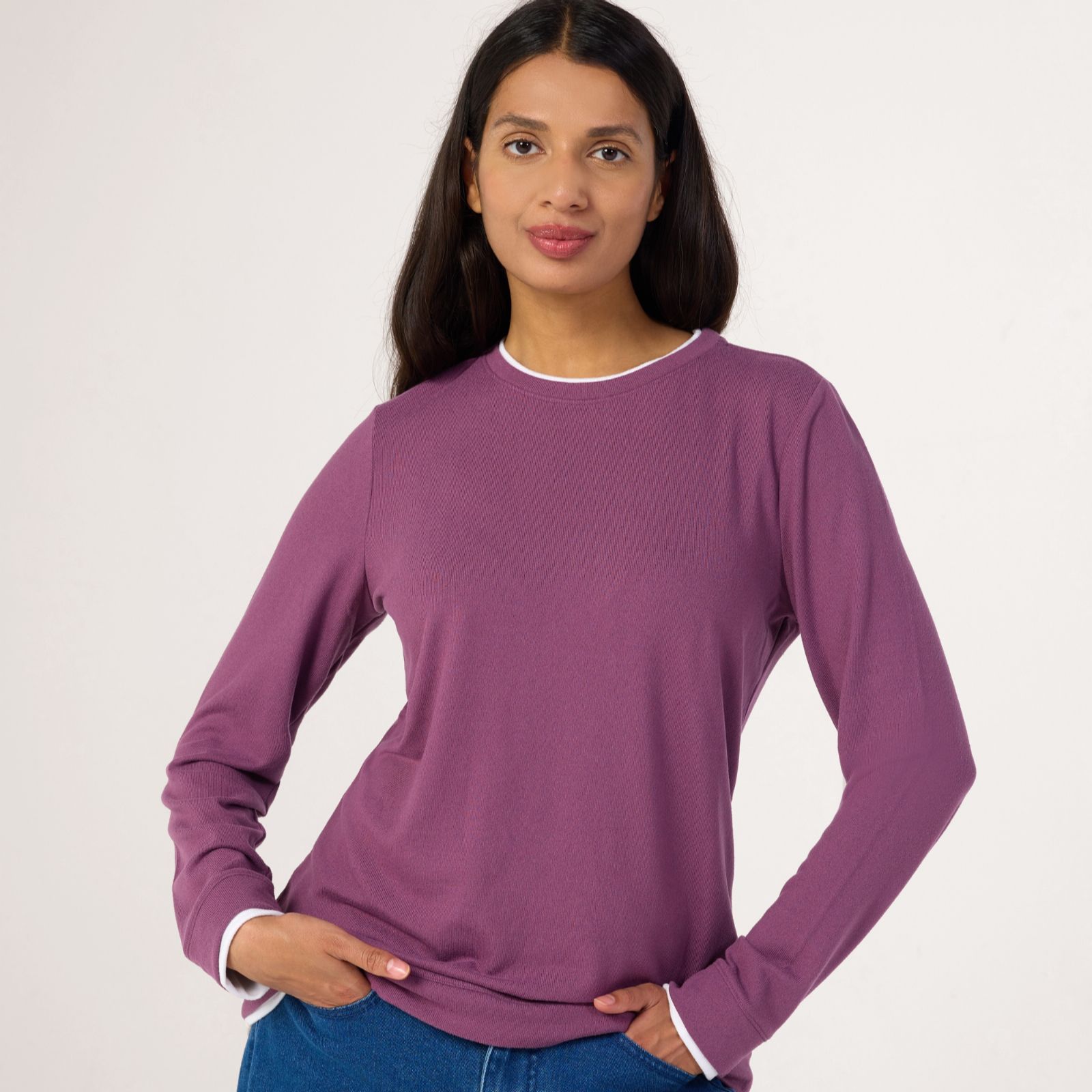 Denim & Co Heavenly Jersey Double Layer Long Sleeve Top