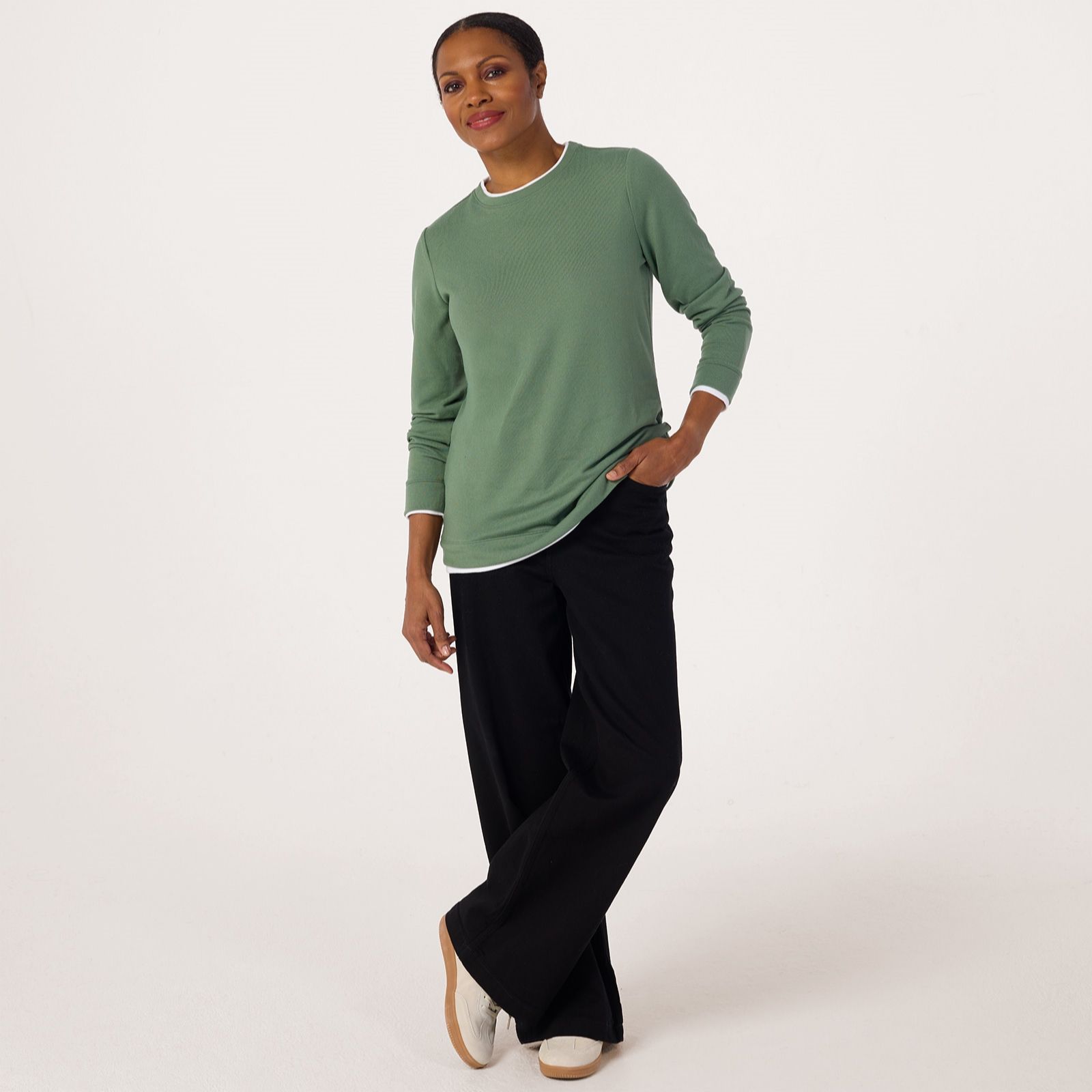 Denim & Co Heavenly Jersey Double Layer Long Sleeve Top