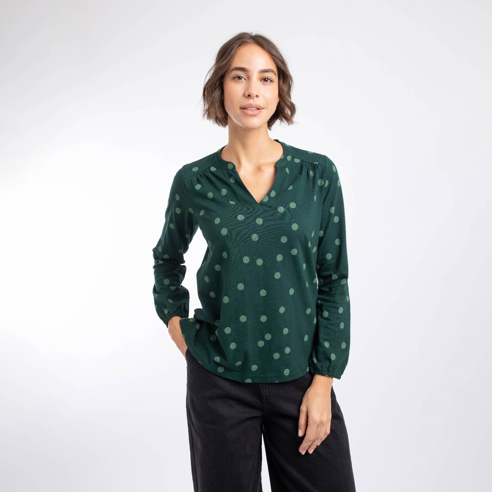 Weird Fish Brooke Cotton Printed V-Neck Jersey Top