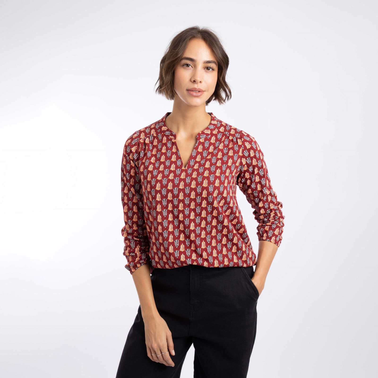 Weird Fish Brooke Cotton Printed V-Neck Jersey Top