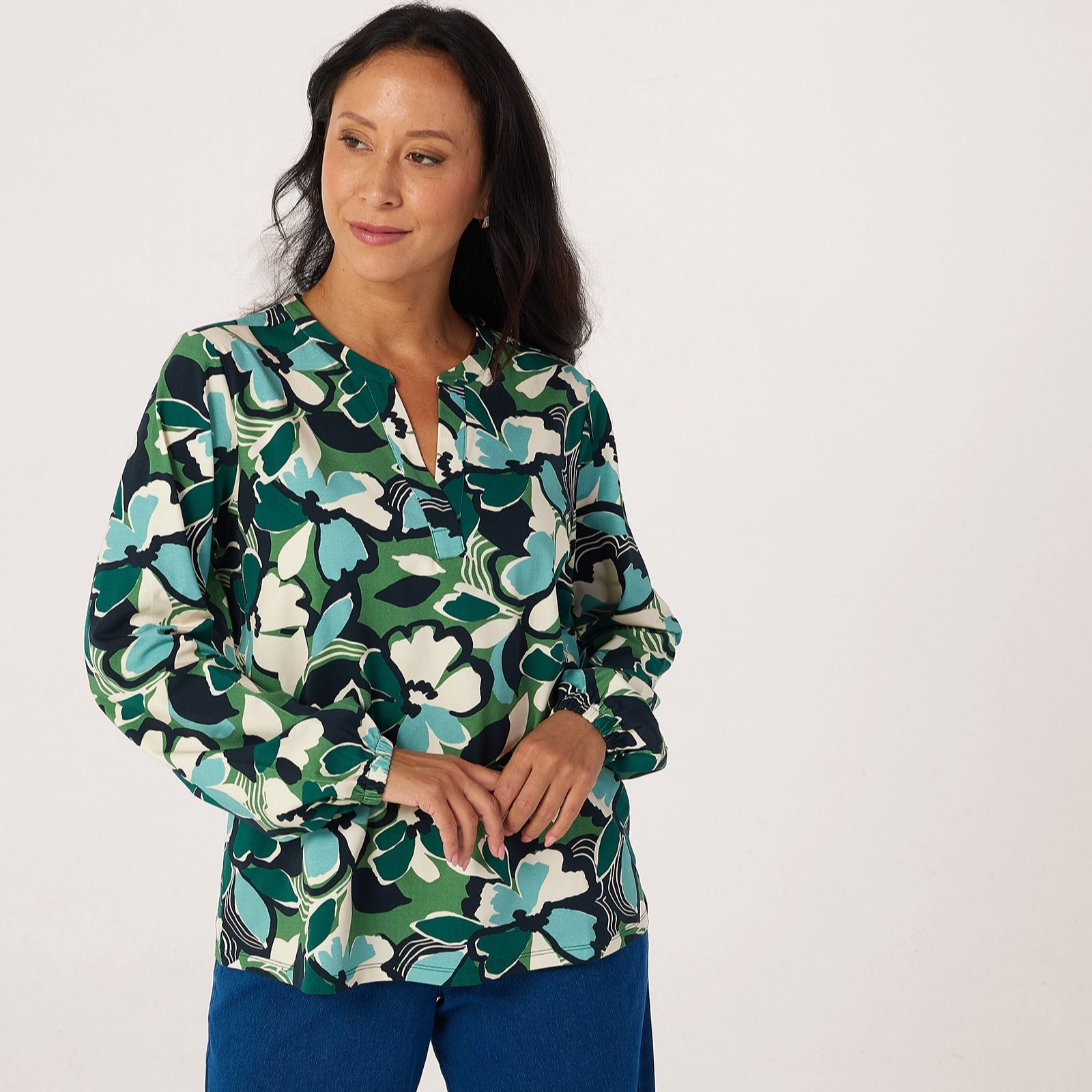 Denim & Co Jersey Printed Shirt
