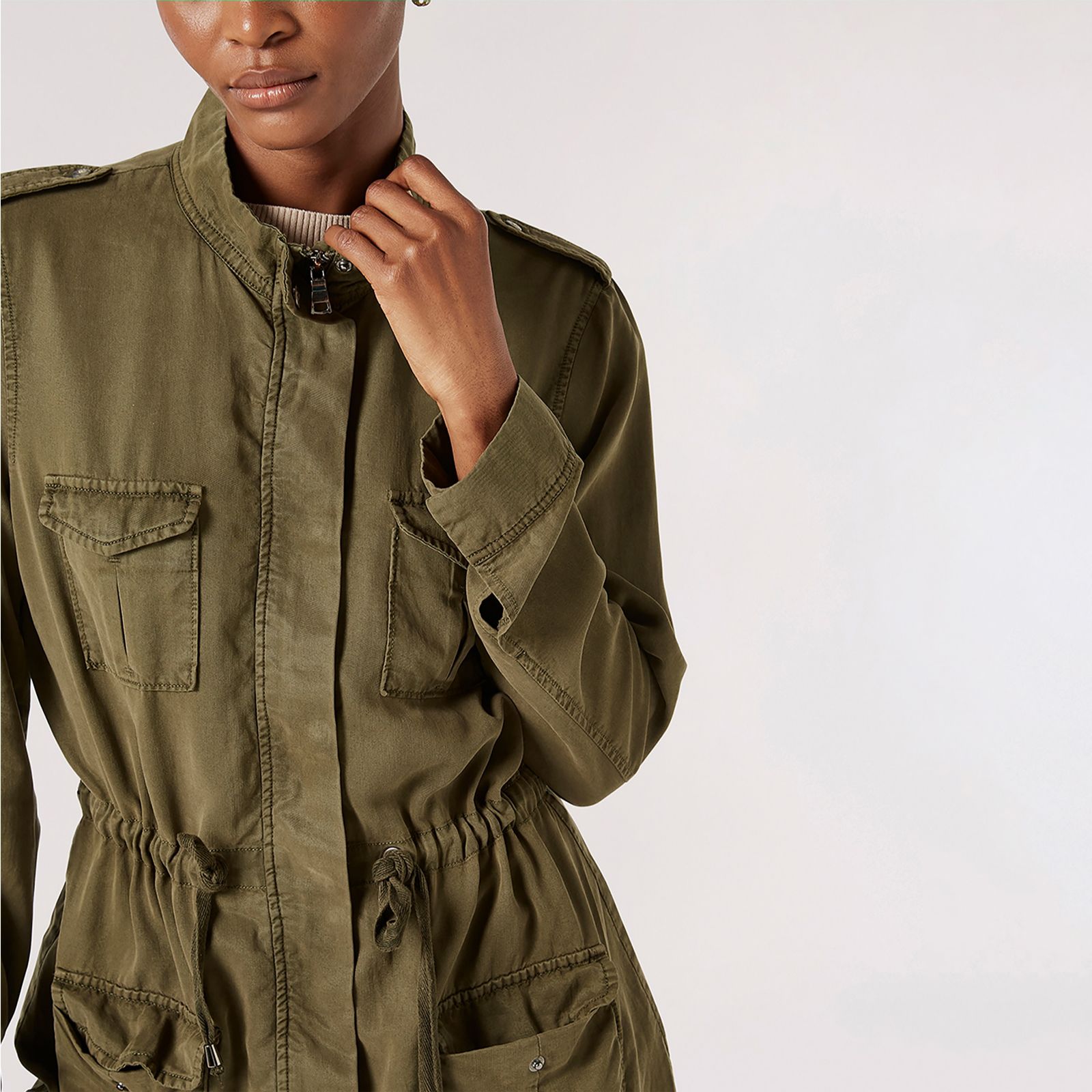 Apricot Military 4PKT Tie Through Jacket - QVC UK