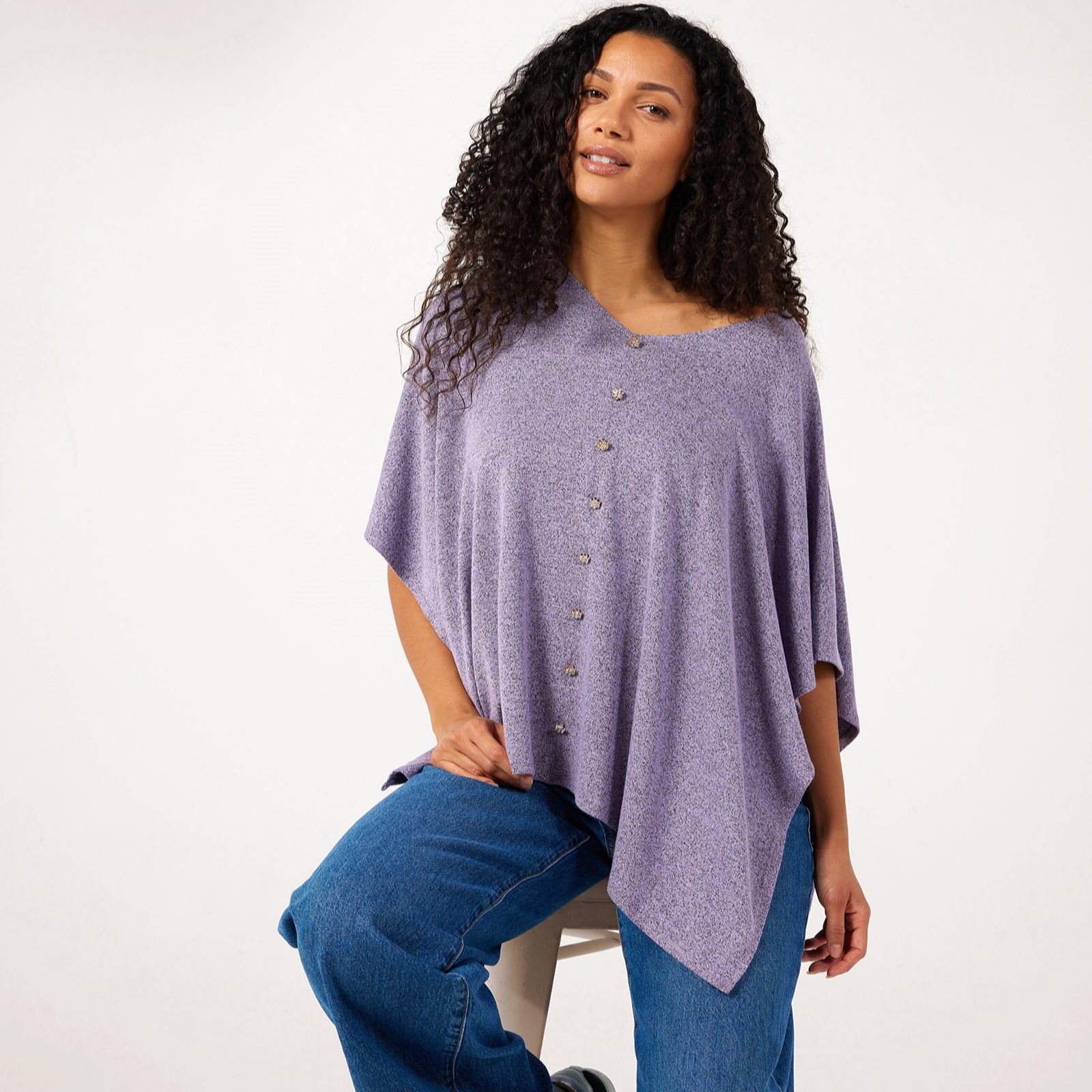 Kim & Co Fine Sweater Knit Poncho w/Button Detail