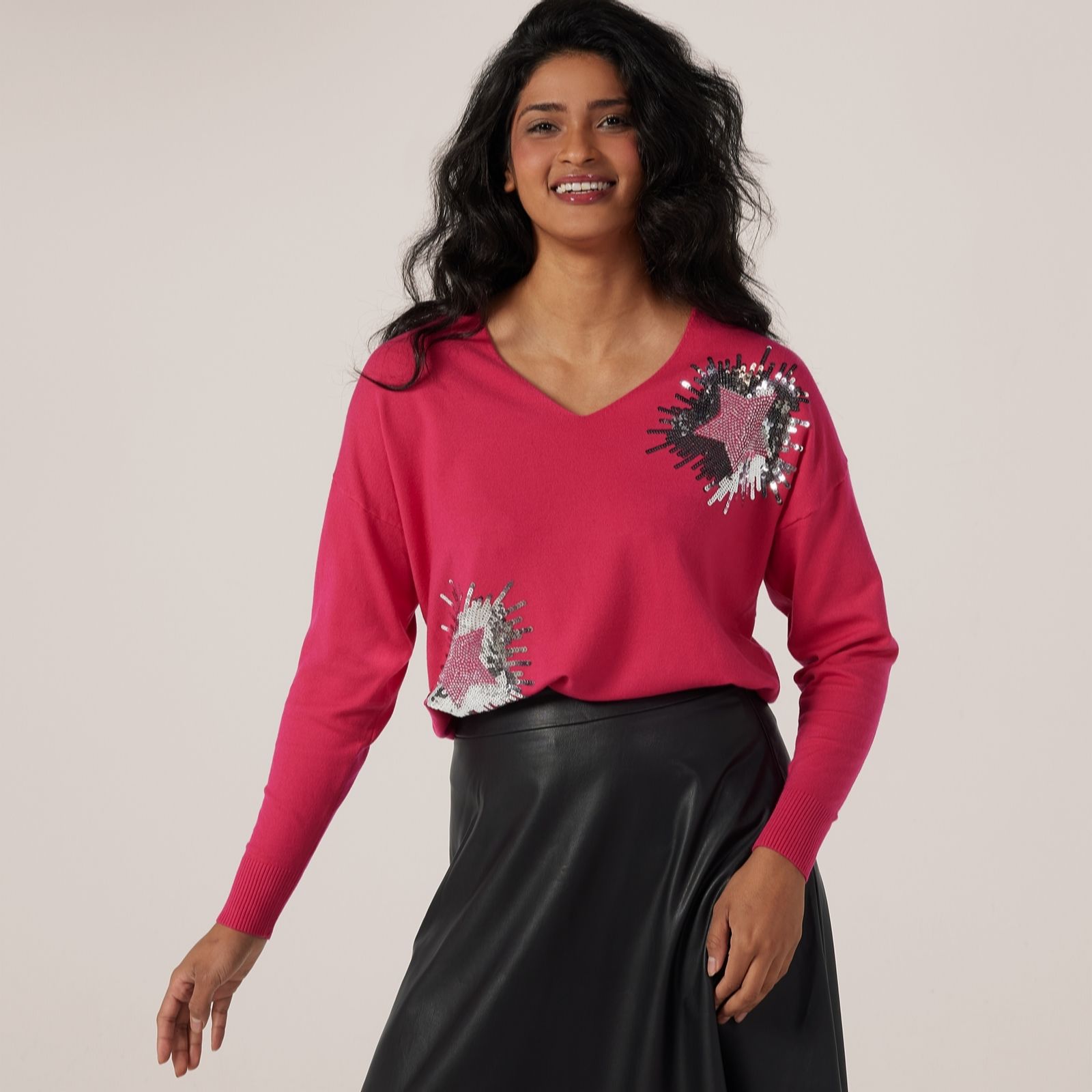 Frank Usher V-Neck Knitted Jumper with Sequin Motif