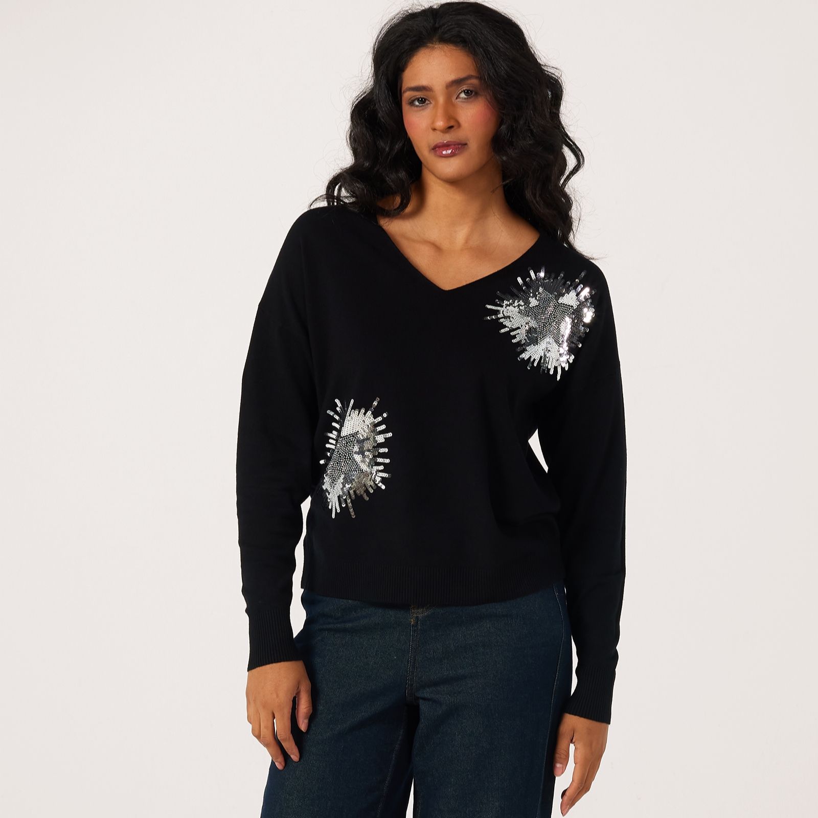 Frank Usher V-Neck Knitted Jumper with Sequin Motif