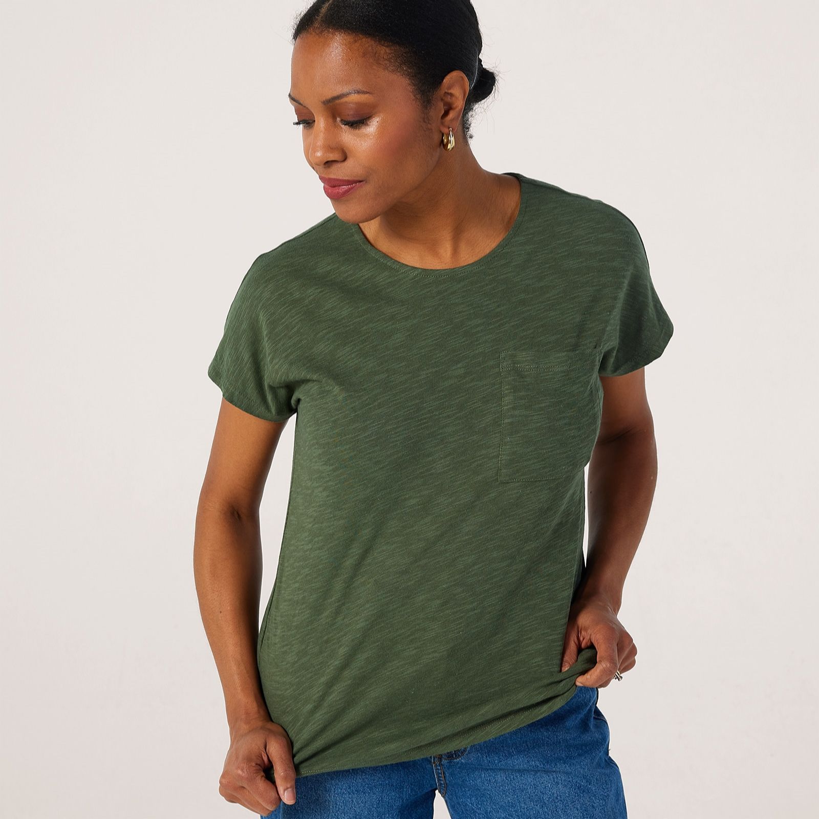 Denim & Co Linen Blend Short Sleeve Dolman Top