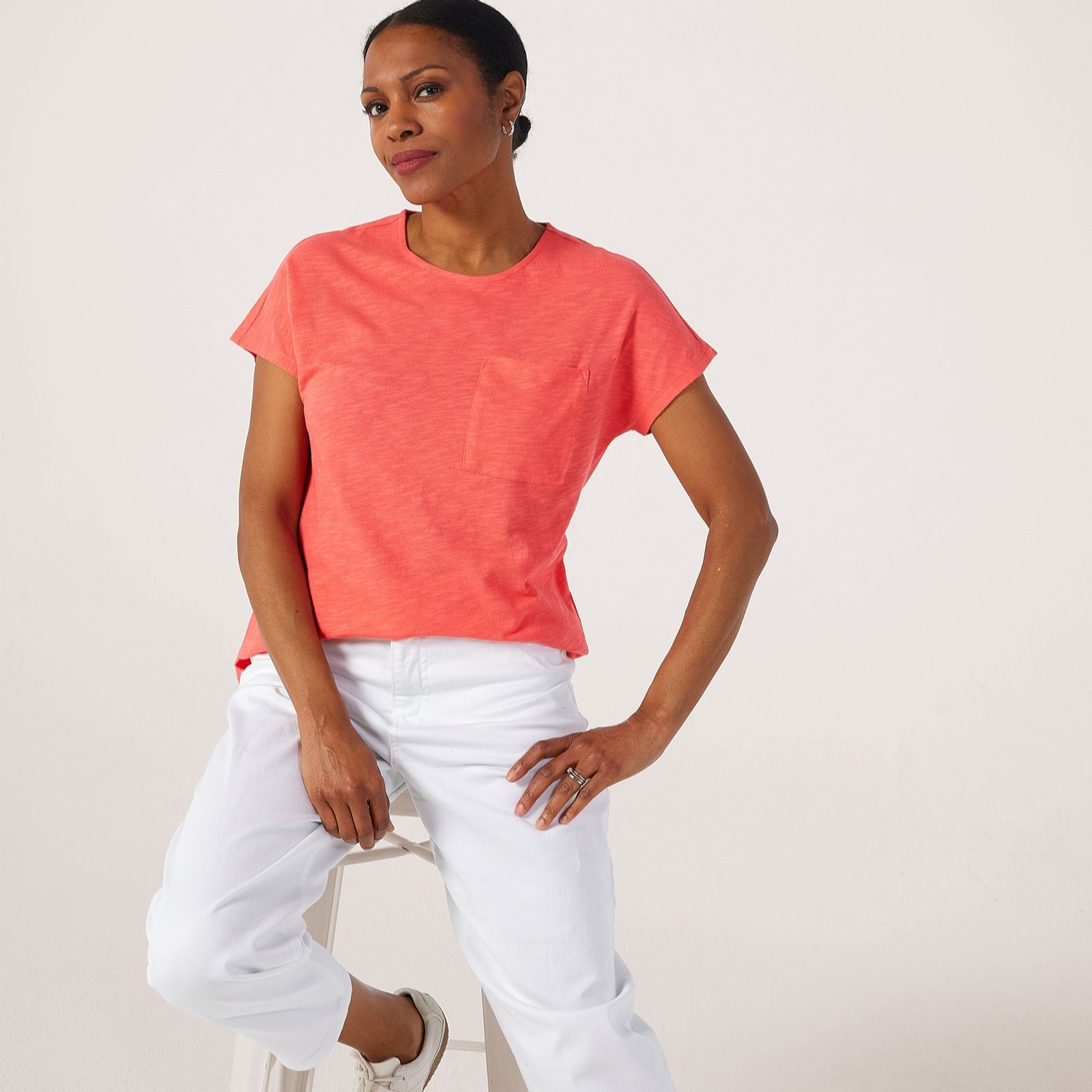 Denim & Co Linen Blend Short Sleeve Dolman Top