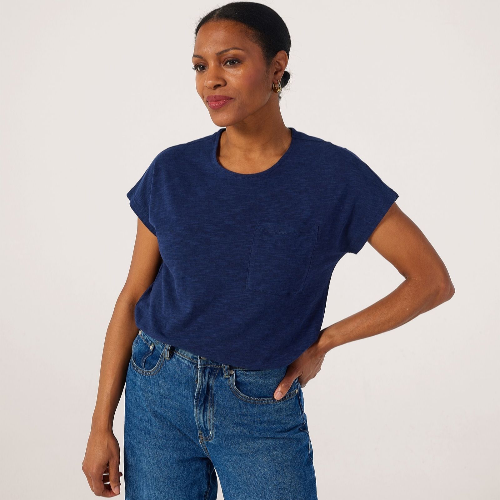 Denim & Co Linen Blend Short Sleeve Dolman Top