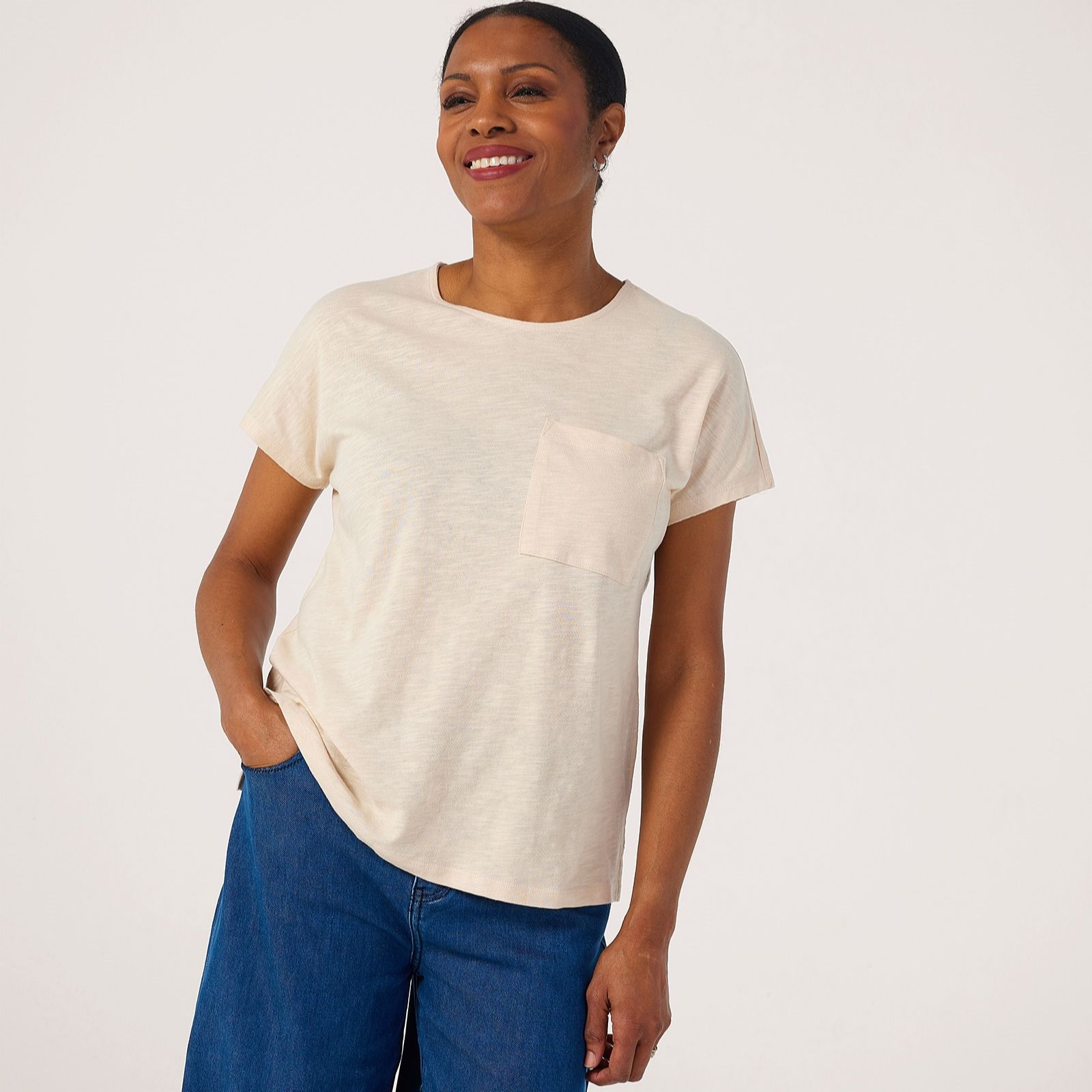 Denim & Co Linen Blend Short Sleeve Dolman Top